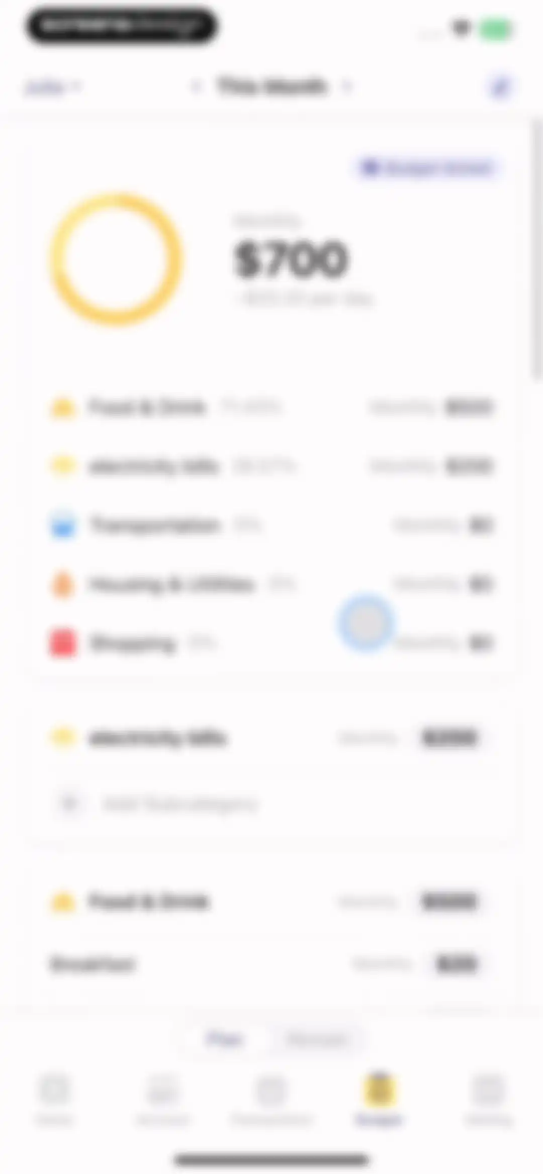 Budget app - spending tracker screen 78