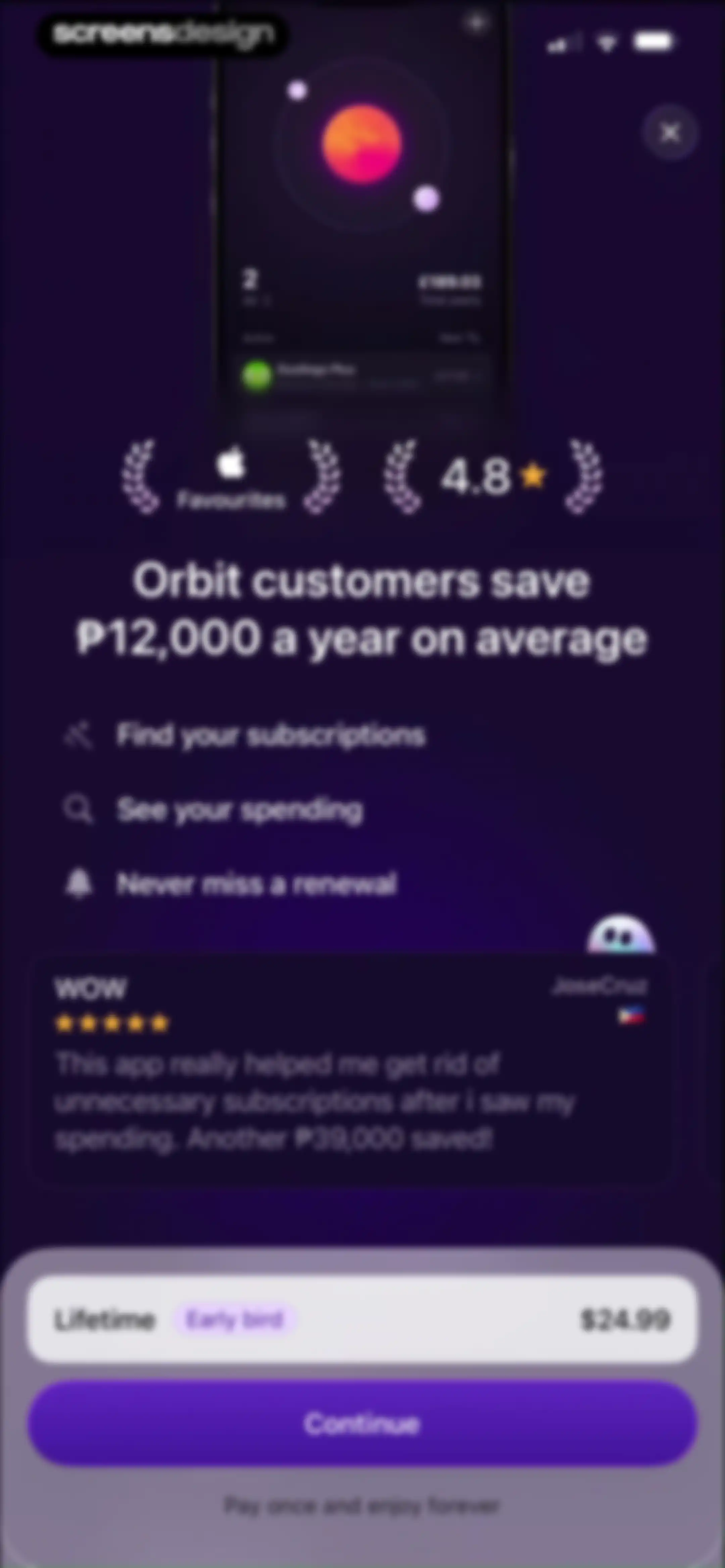 Subscription Manager: Orbit screen 47