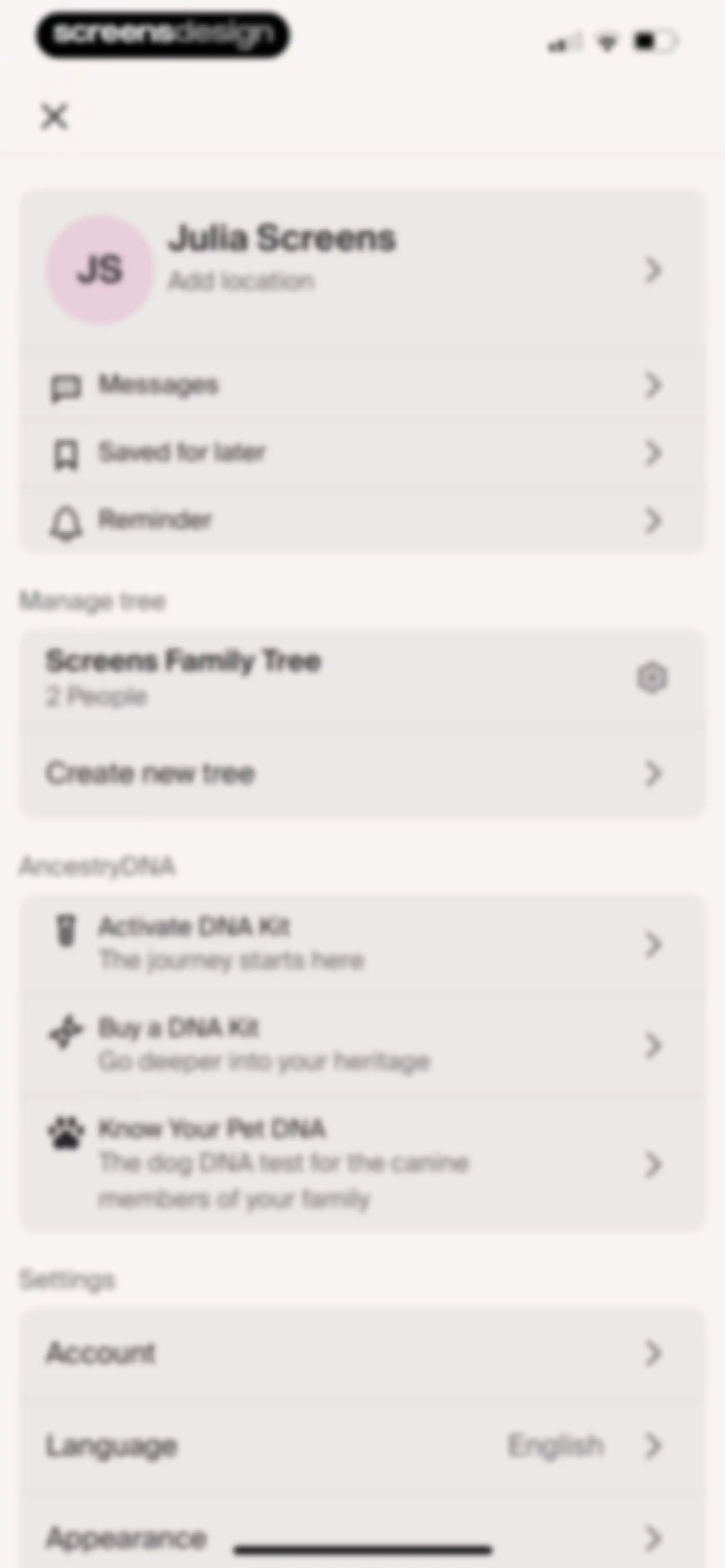 Ancestry: Family History & DNA screen 284
