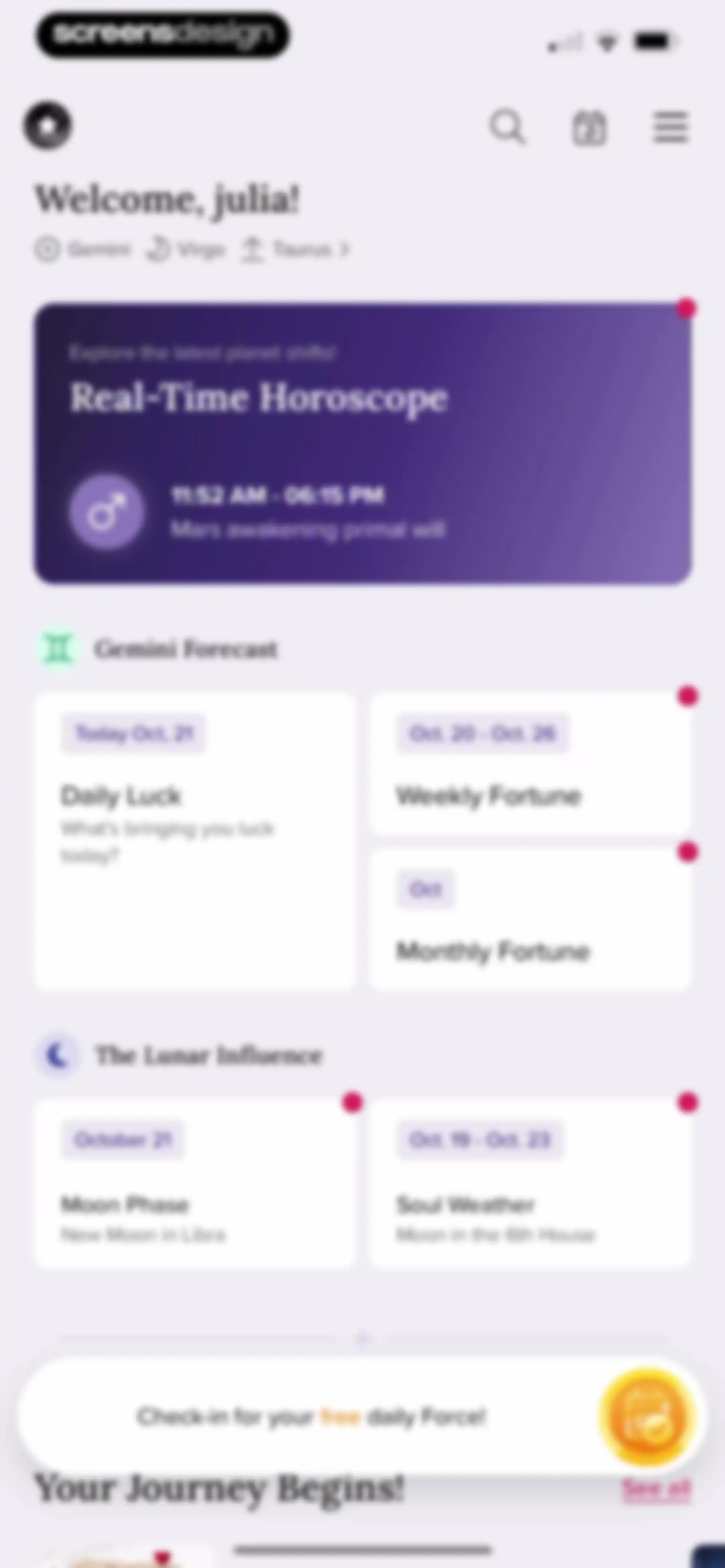 FORCETELLER: Daily Horoscope screen 37