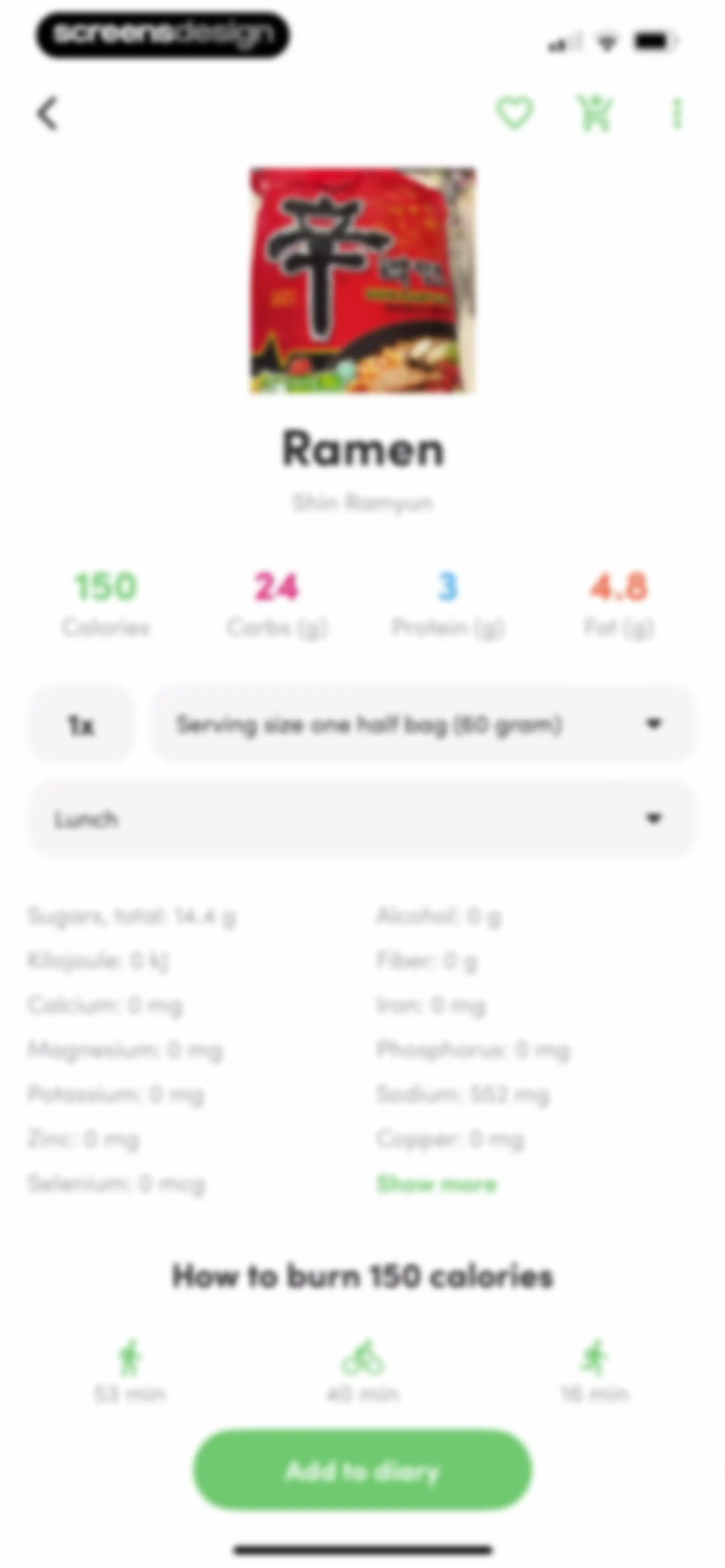 Calories and nutrition tracker screen 60