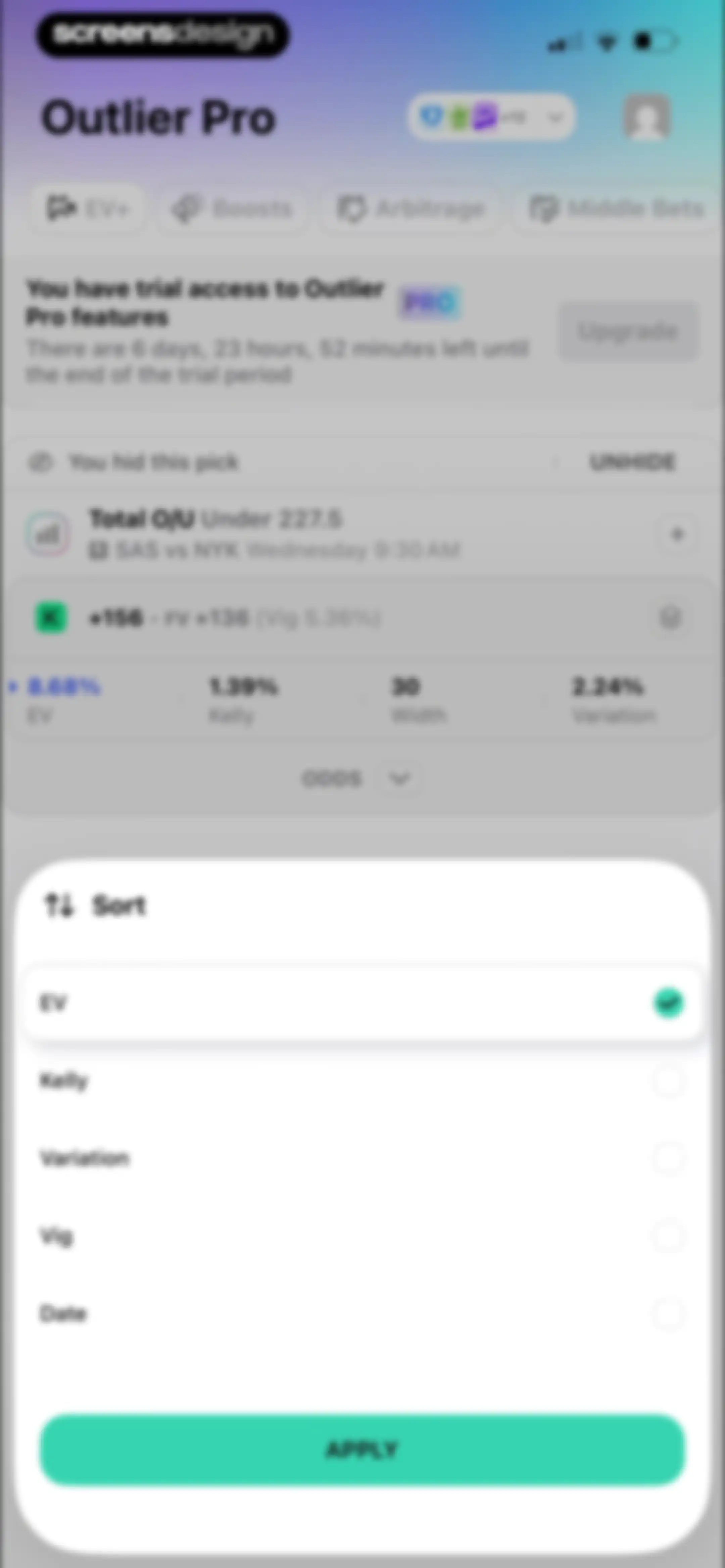 Outlier: Smart Sports Betting screen 99
