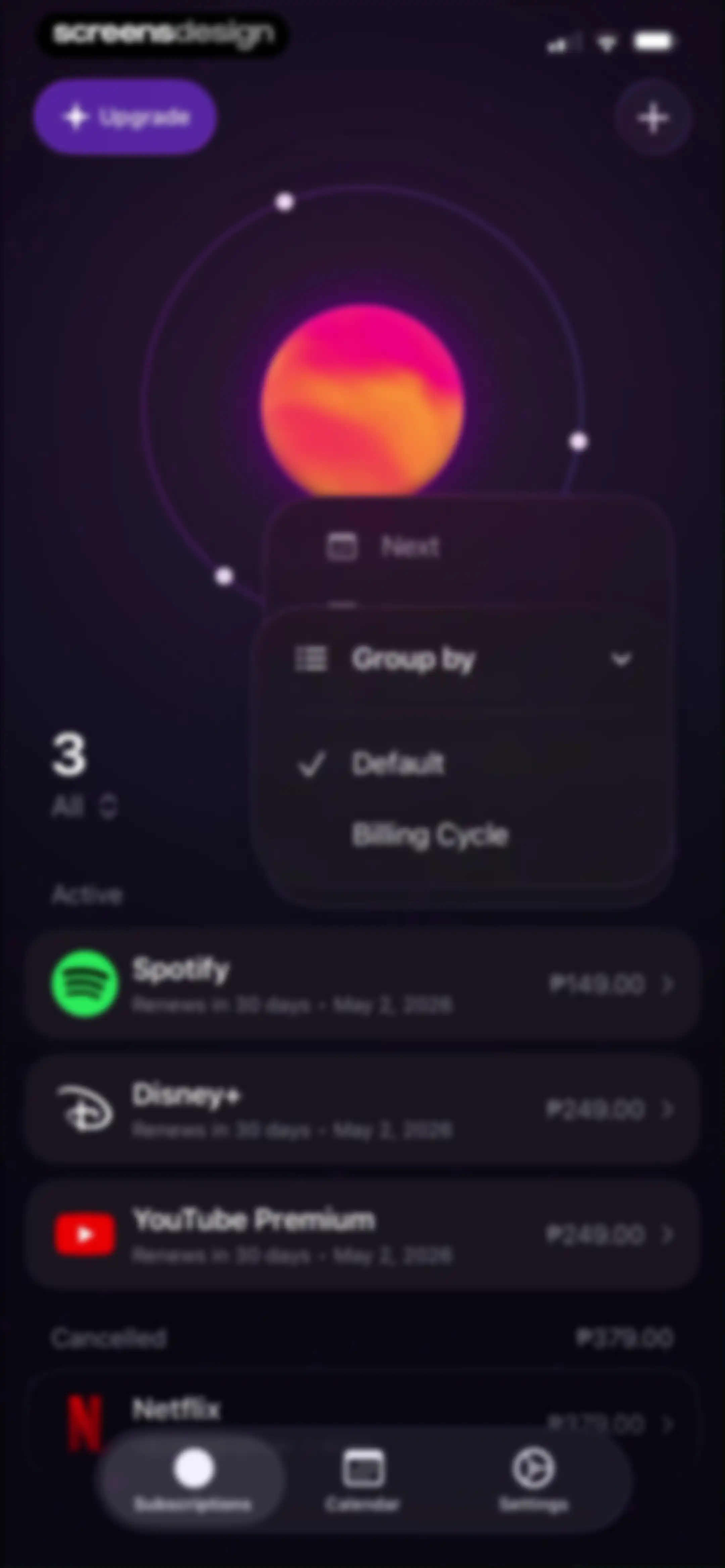 Subscription Manager: Orbit screen 39