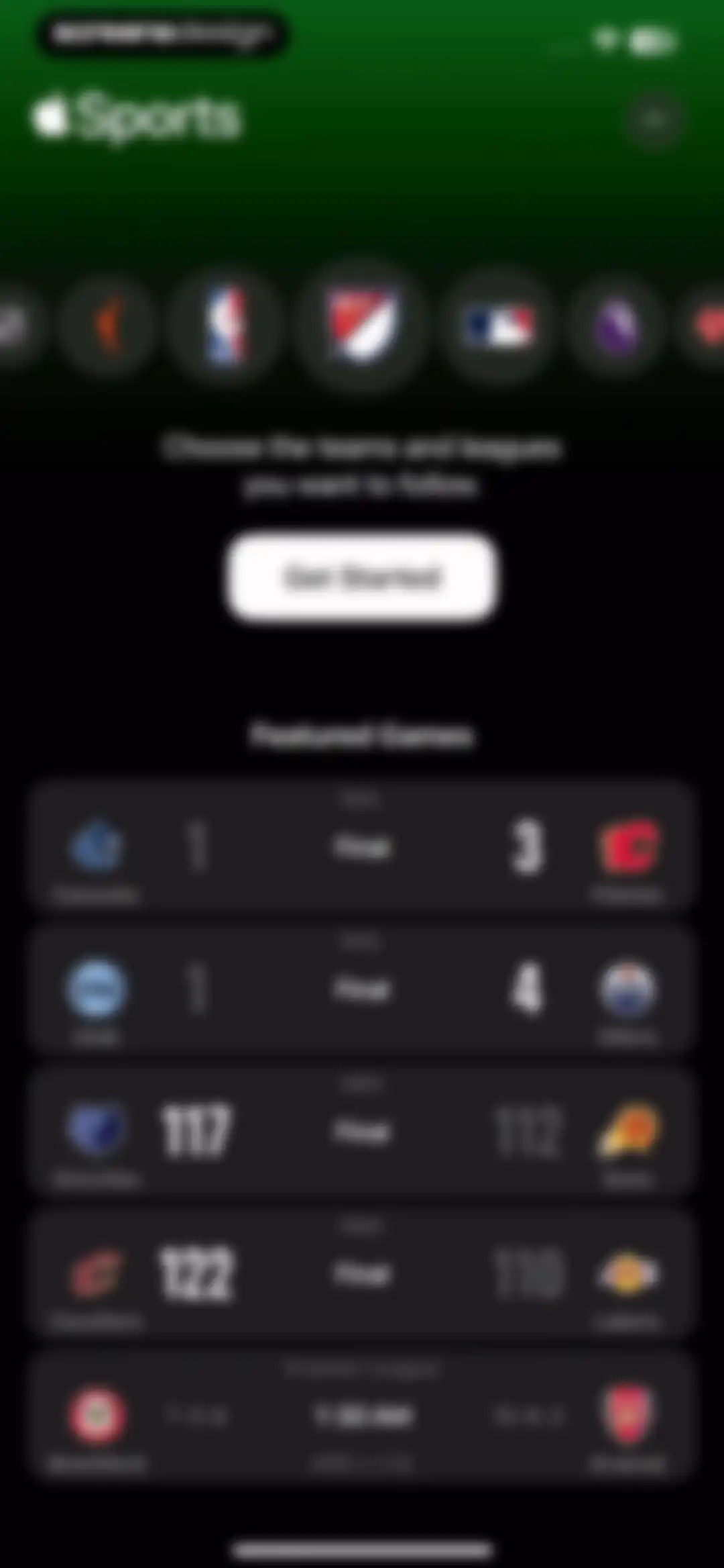 Apple Sports screen 2