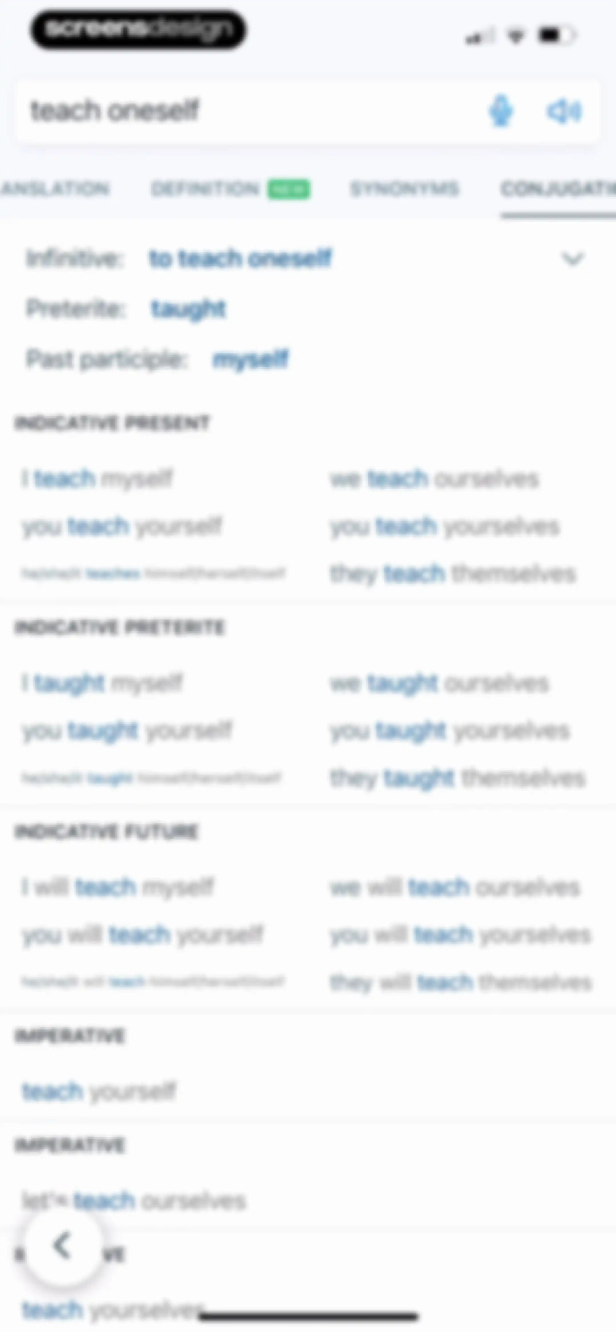 Reverso translate and learn screen 126