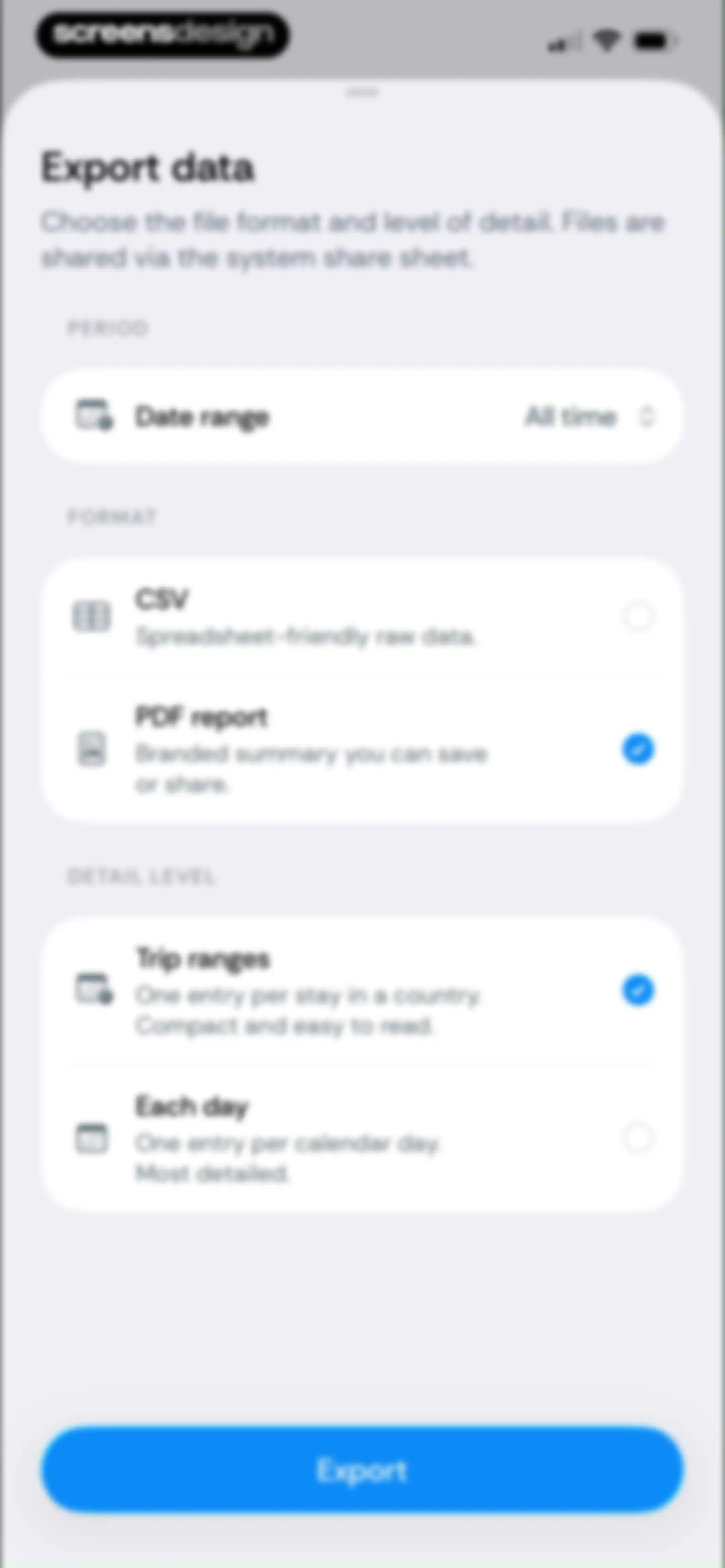 Country Days Tracker: Bounded screen 94