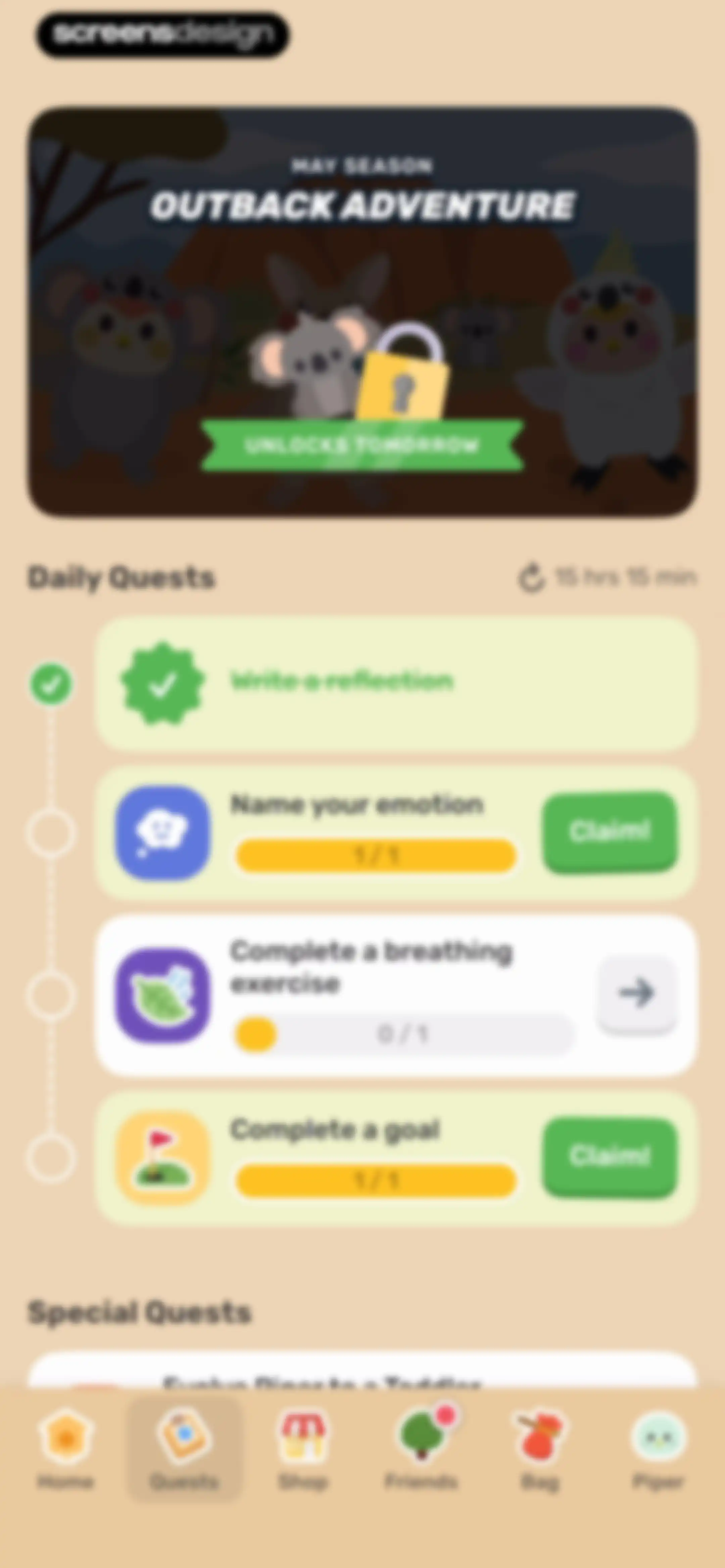 Finch: Self-Care Pet screen 101