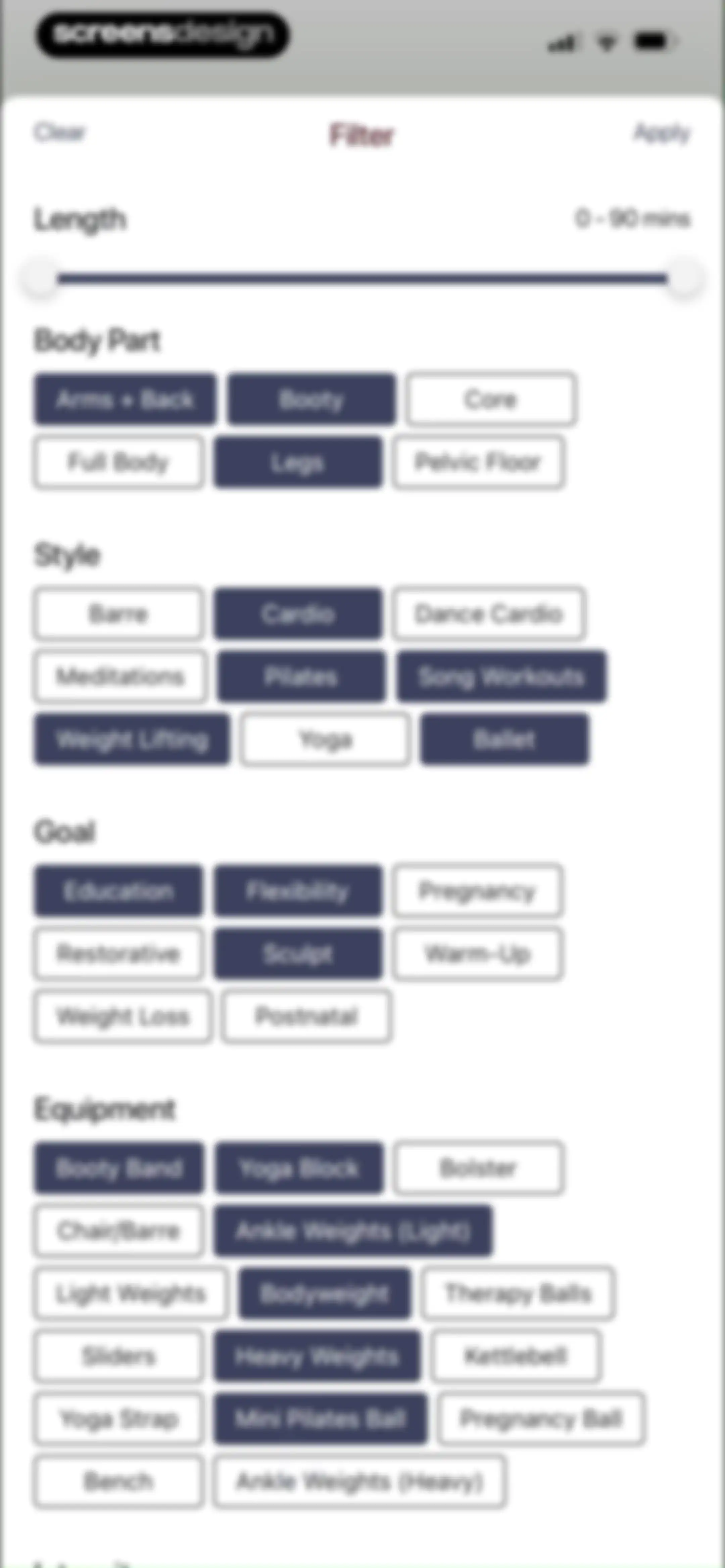 Barre Definition screen 68
