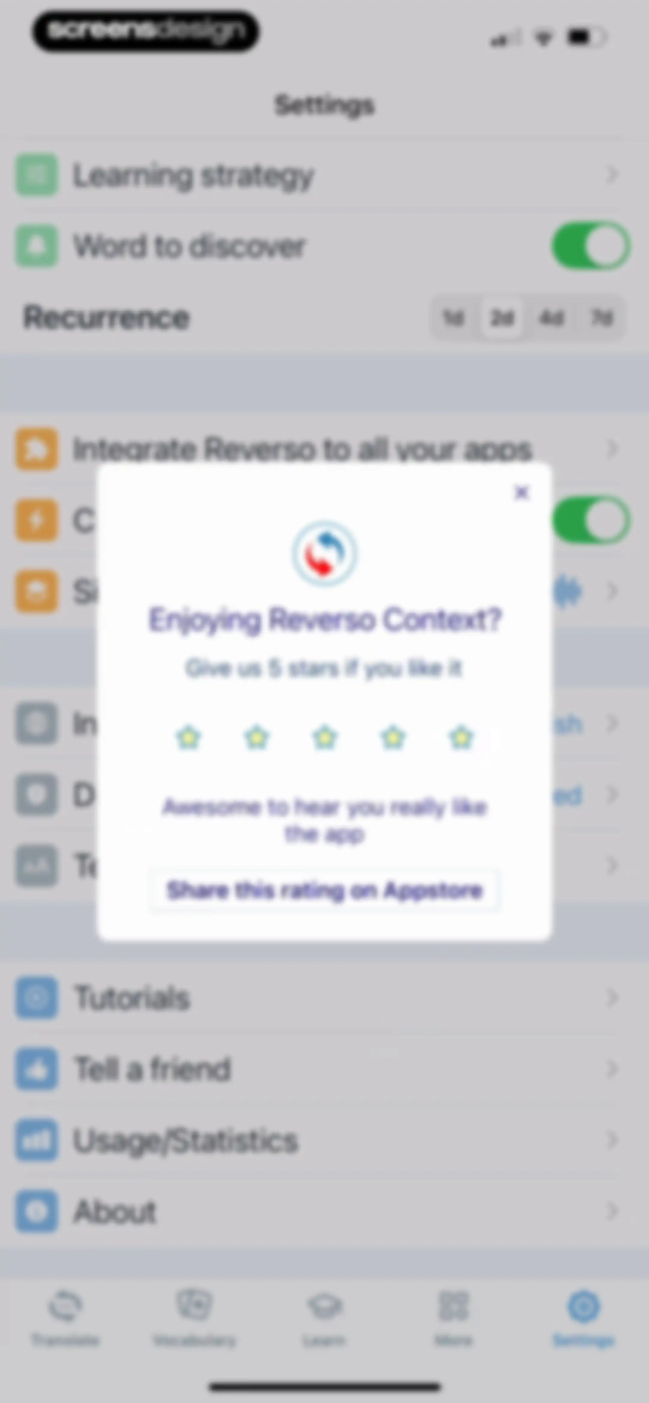 Reverso translate and learn screen 148