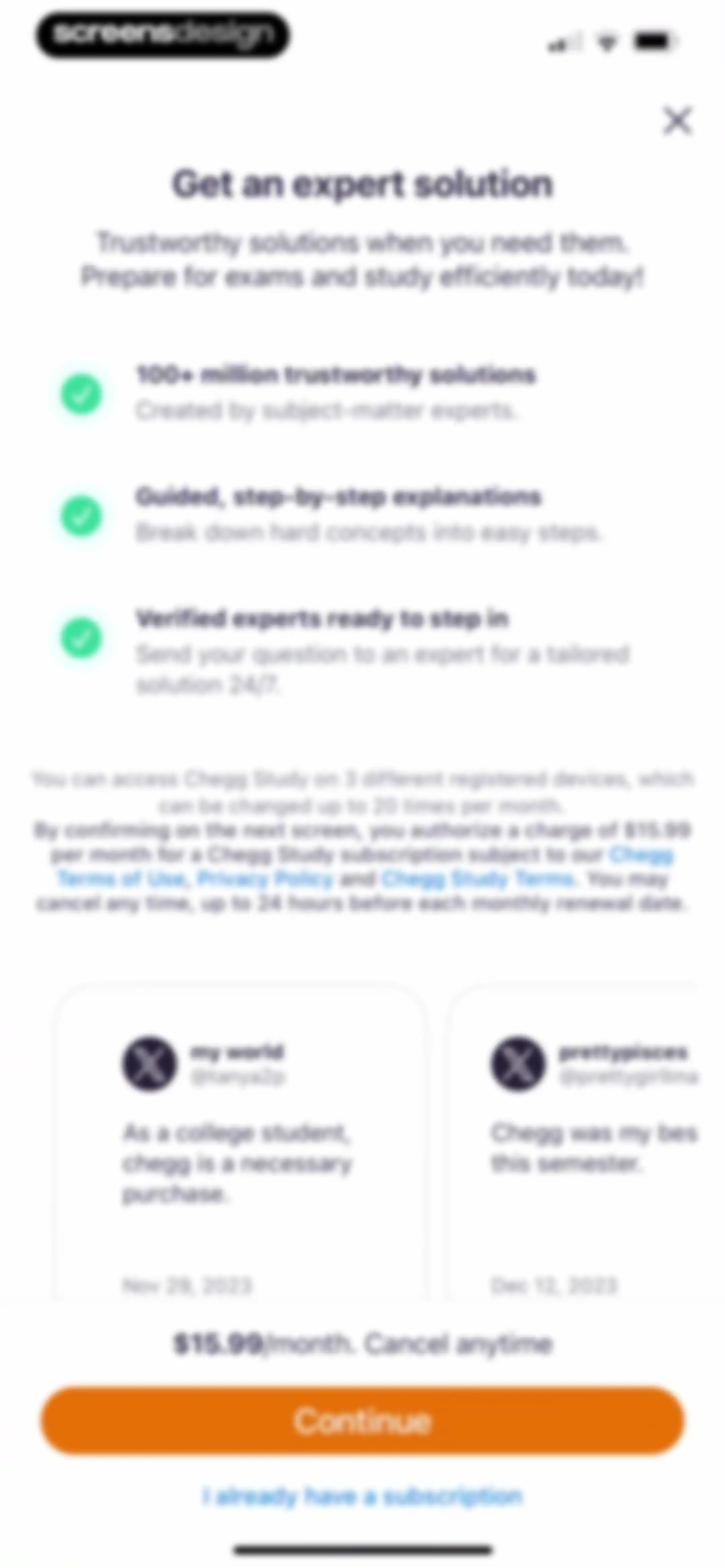 Chegg Study - Homework Help screen 15