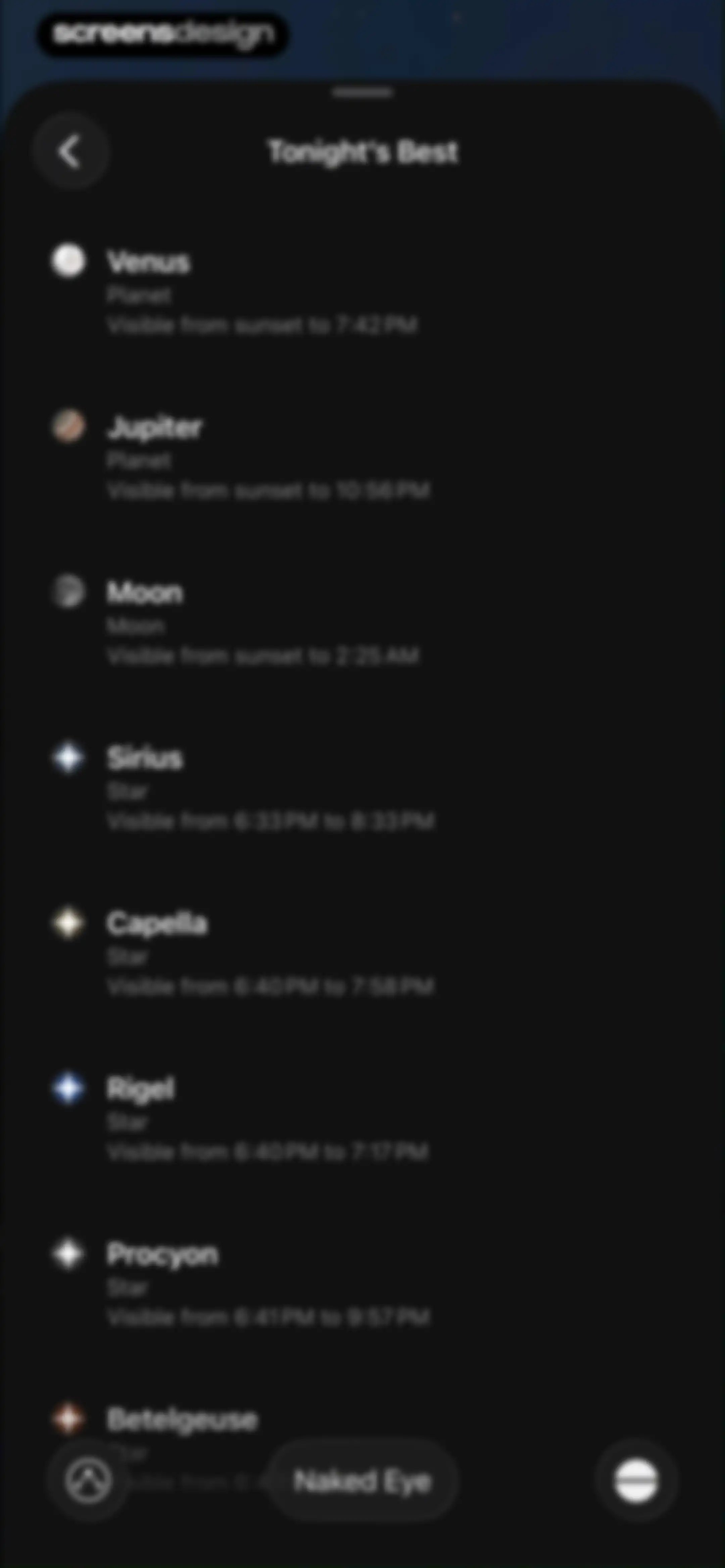 Sky Guide screen 60