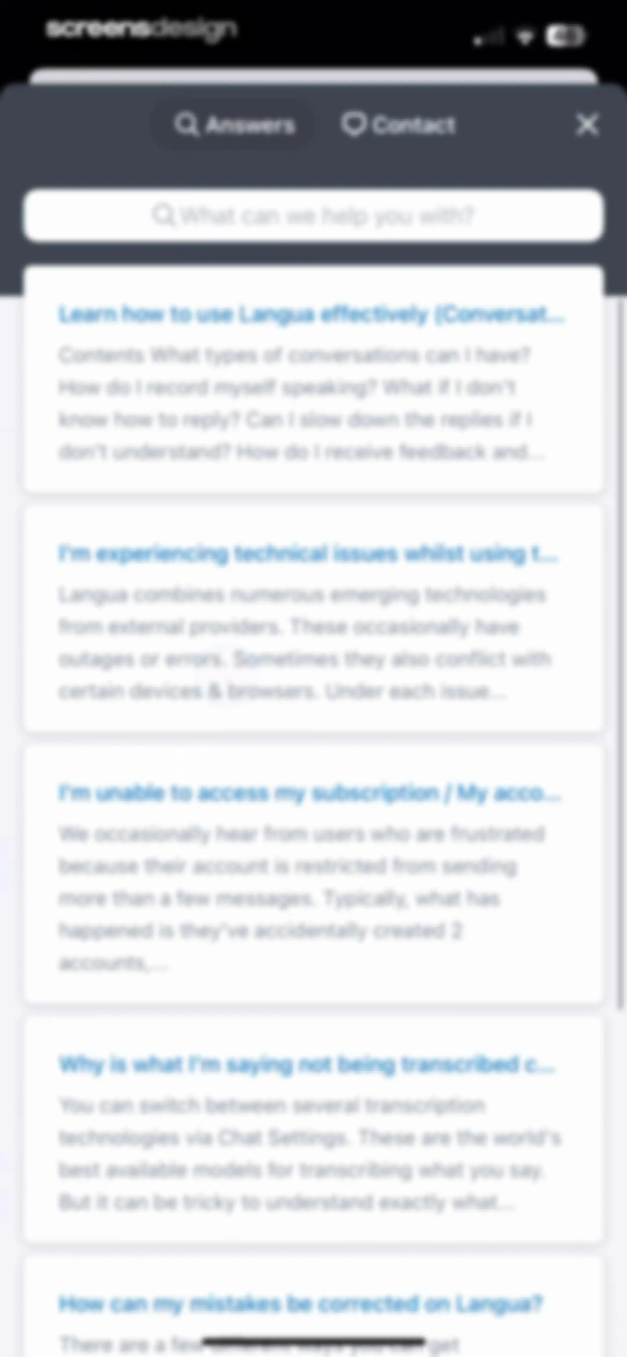 Langua: AI language learning screen 123