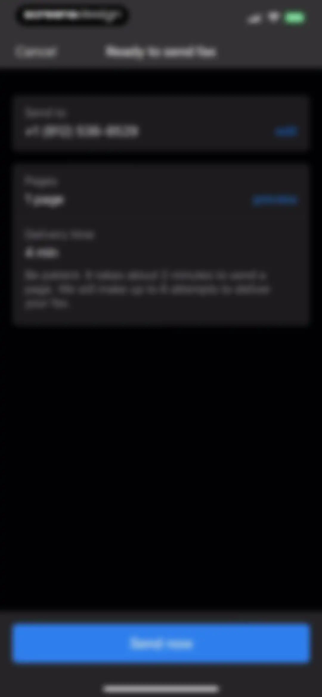 FAX from iPhone: Send Doc App screen 9