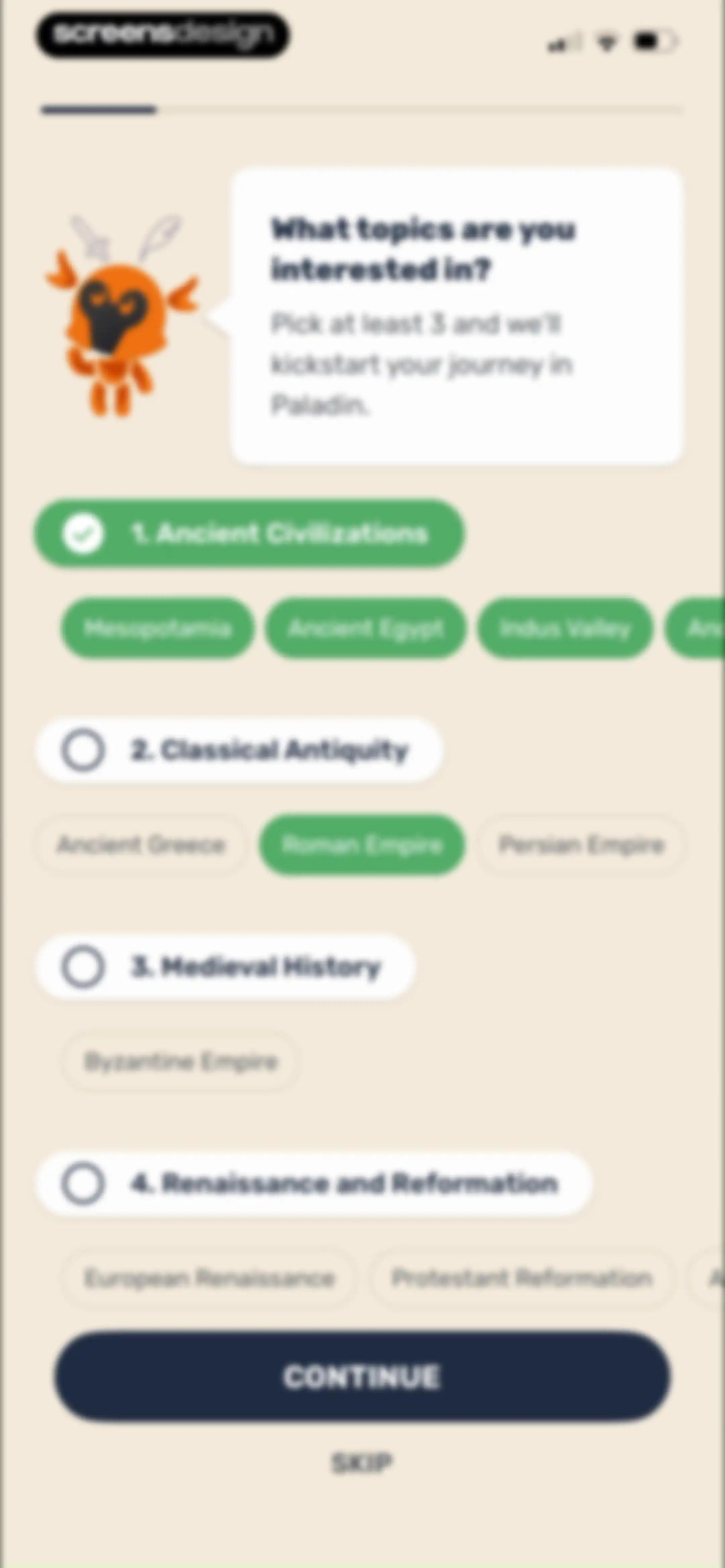 Paladin: Learn History screen 11
