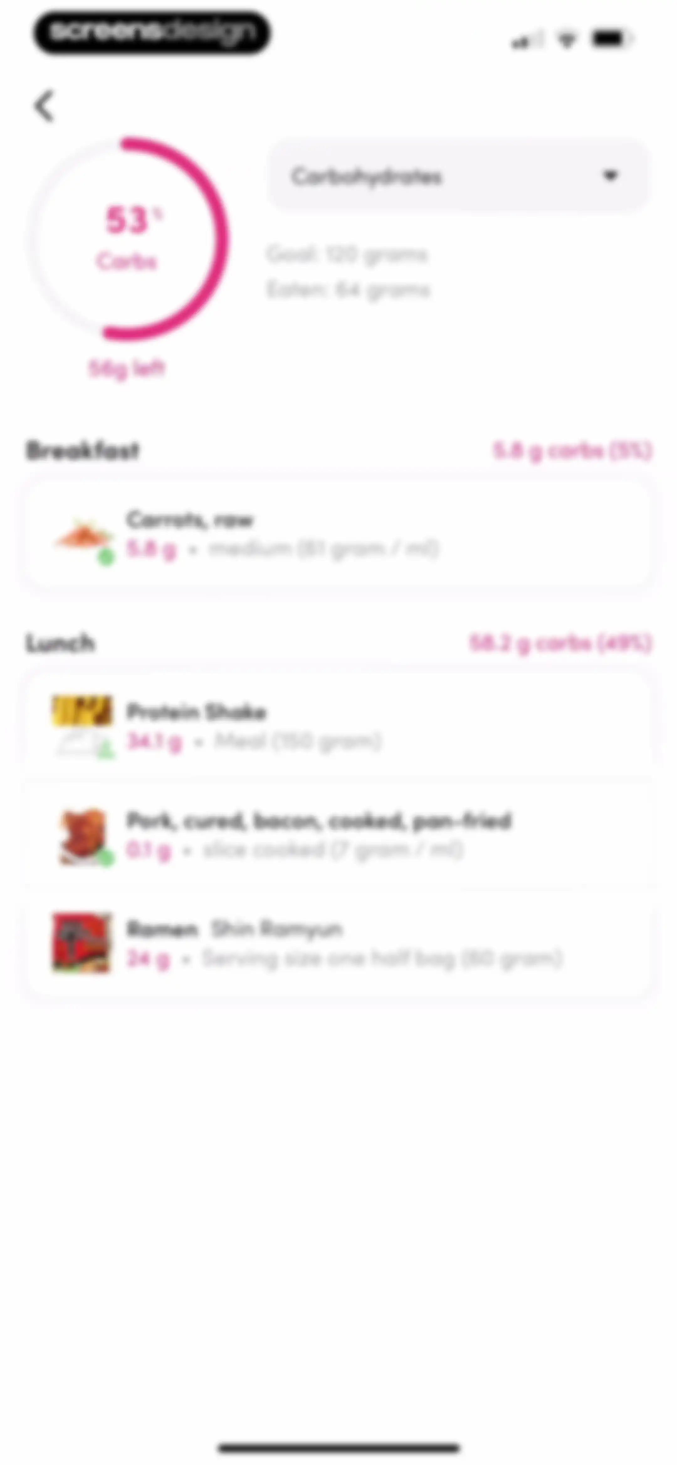 Calories and nutrition tracker screen 67
