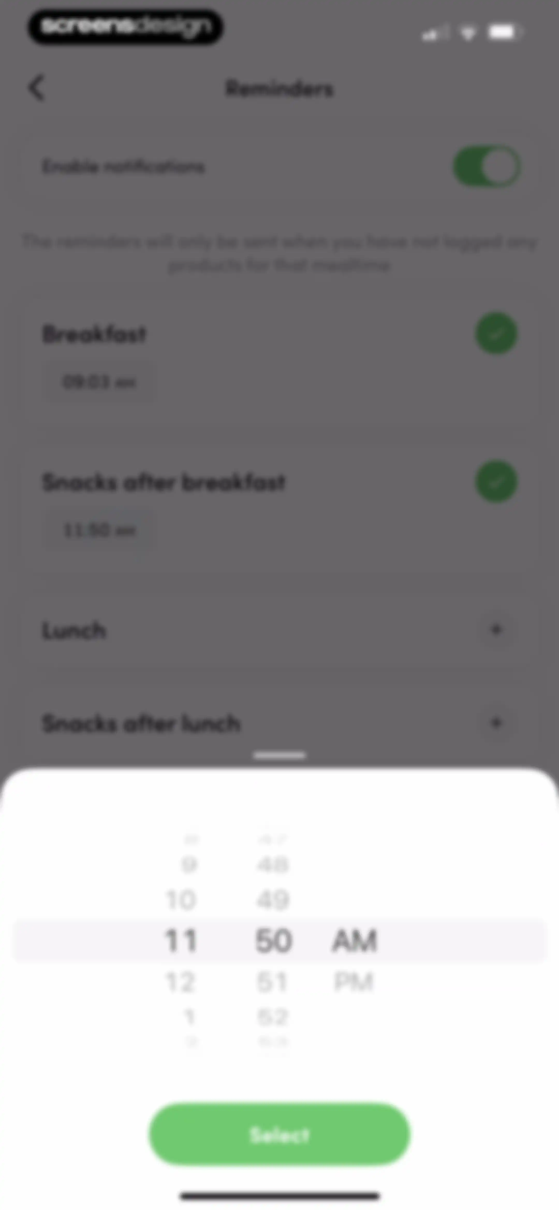 Calories and nutrition tracker screen 113