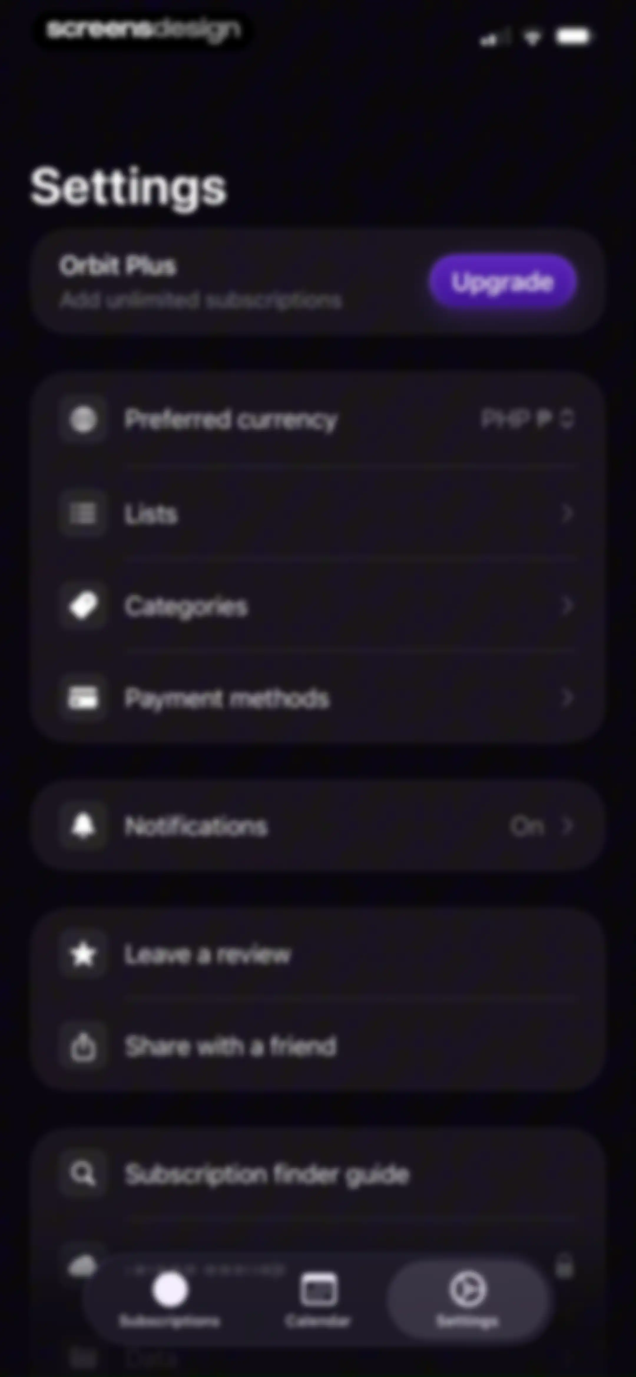 Subscription Manager: Orbit screen 46