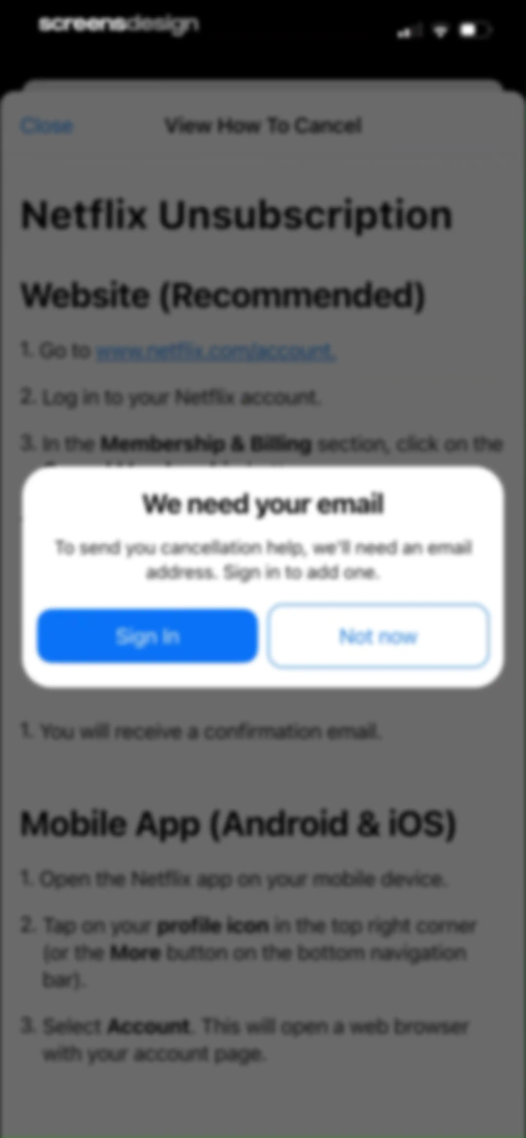 Feenko: Cancel Subscription screen 50