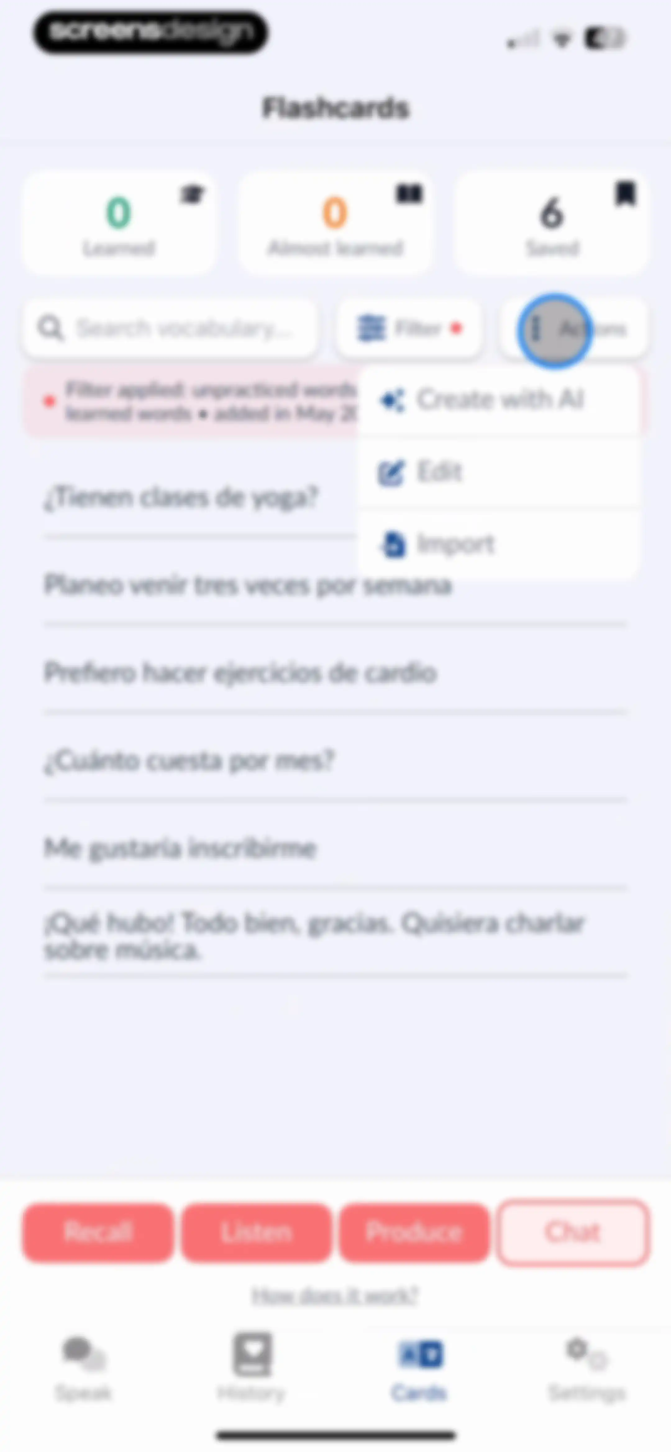Langua: AI language learning screen 84