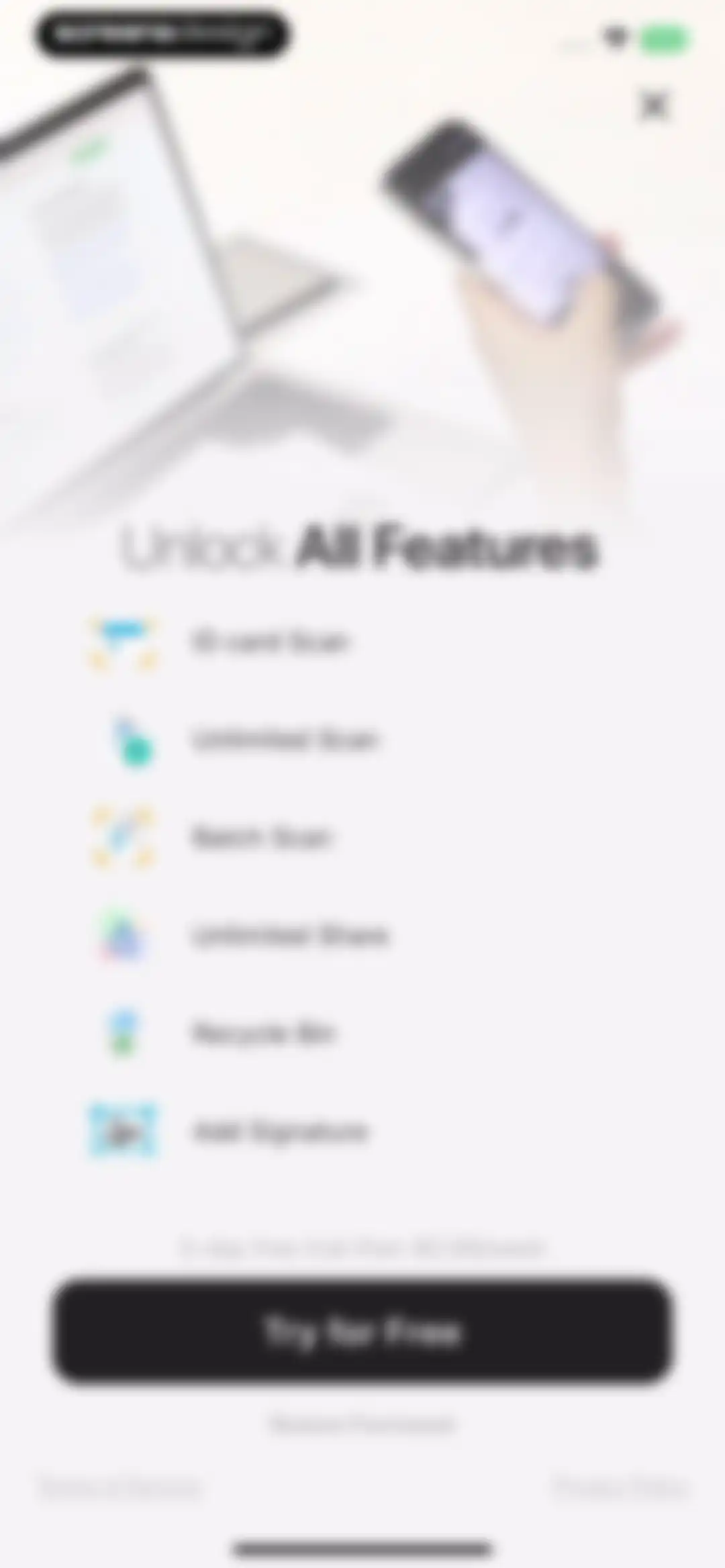 SCAN ACE · PDF Scanner App screen 1