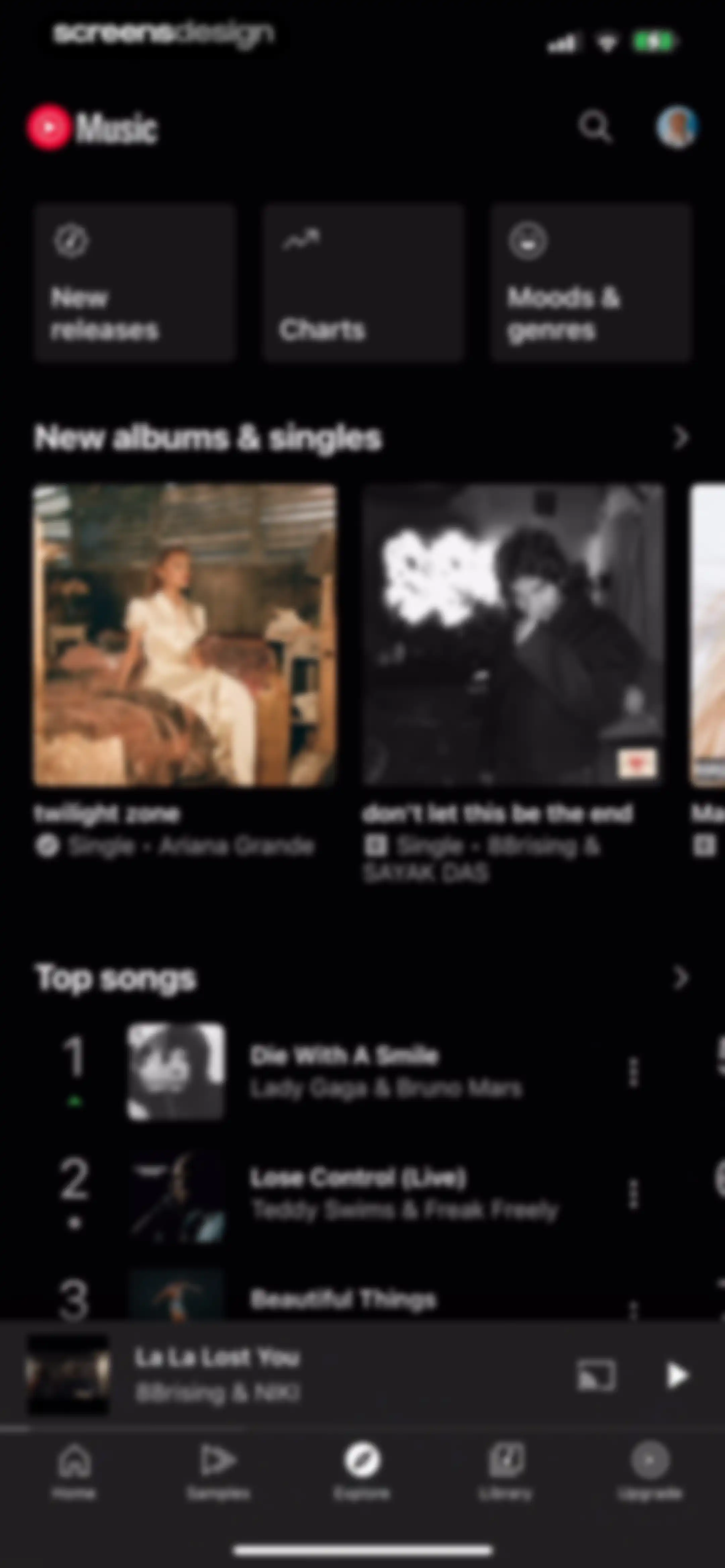 YouTube Music screen 100