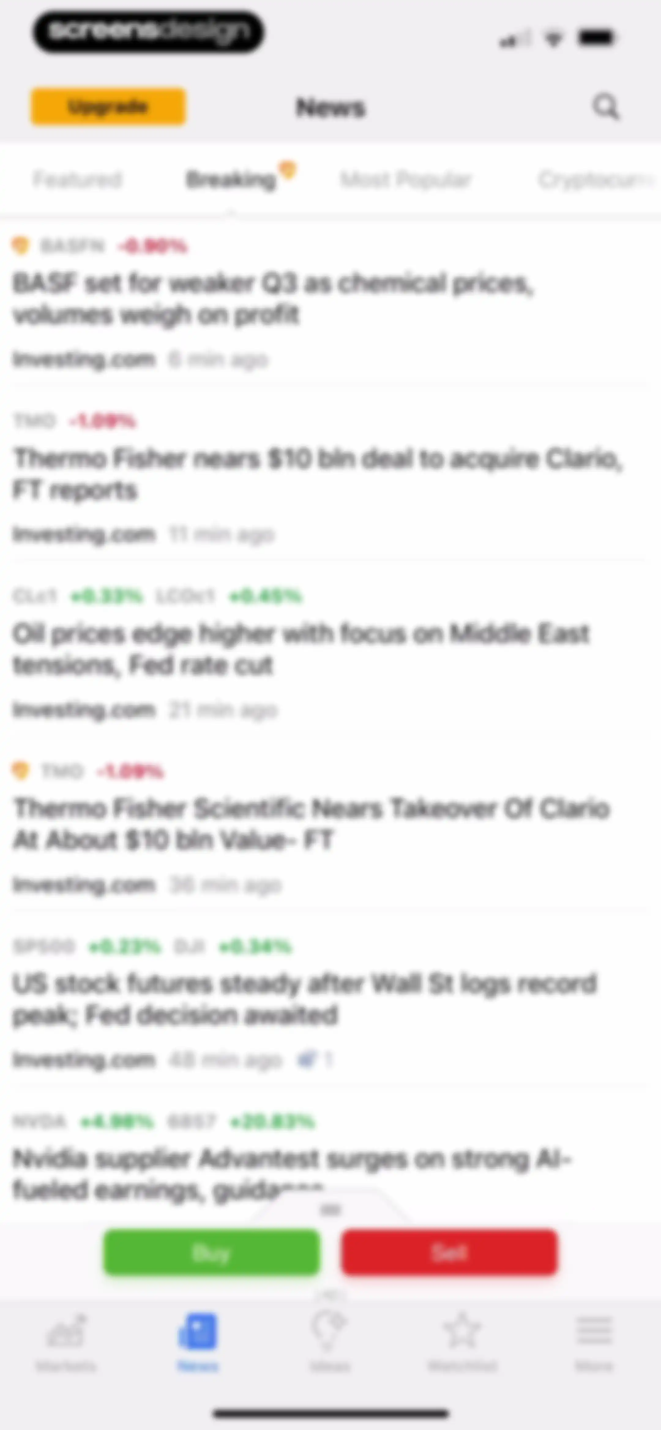 Investing.com: Stock Market screen 70