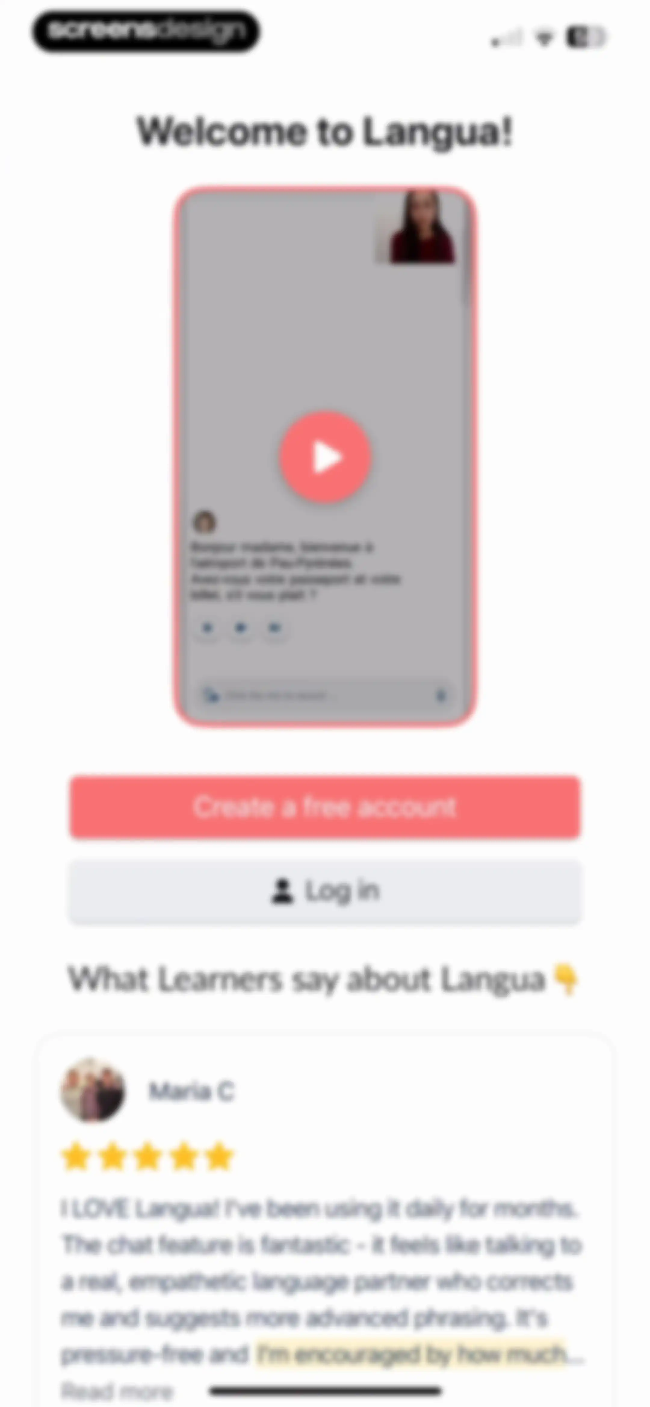 Langua: AI language learning screen 1