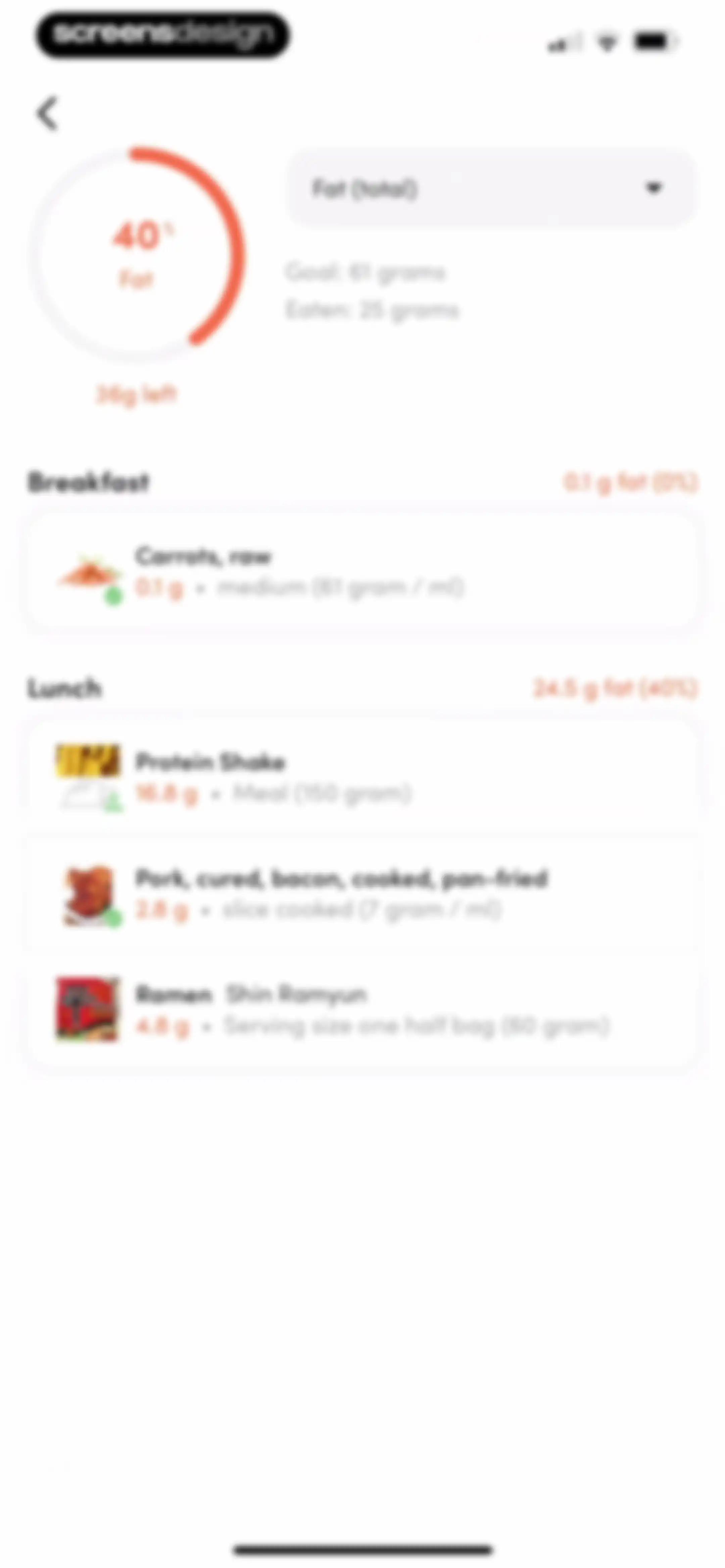 Calories and nutrition tracker screen 71