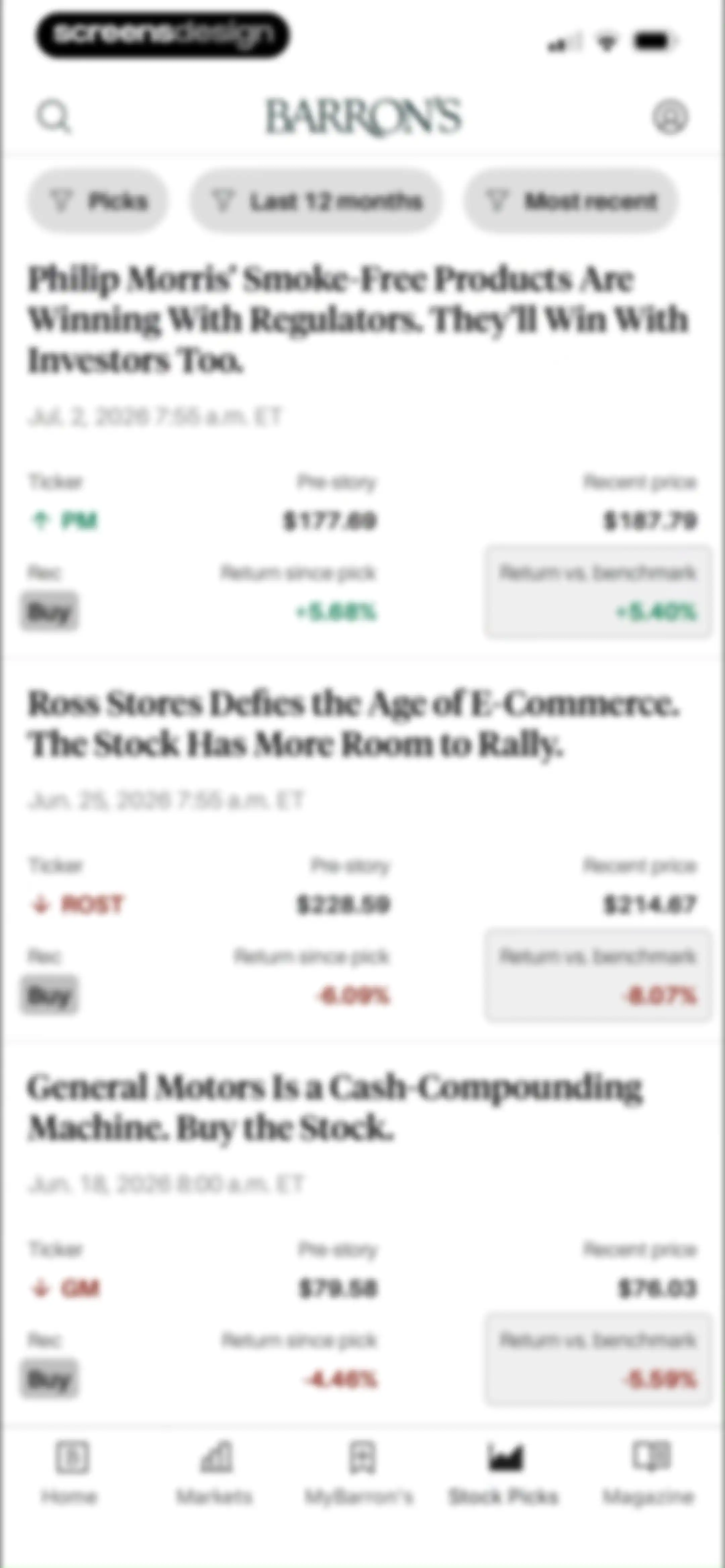 Barron’s - Investing Insights screen 62