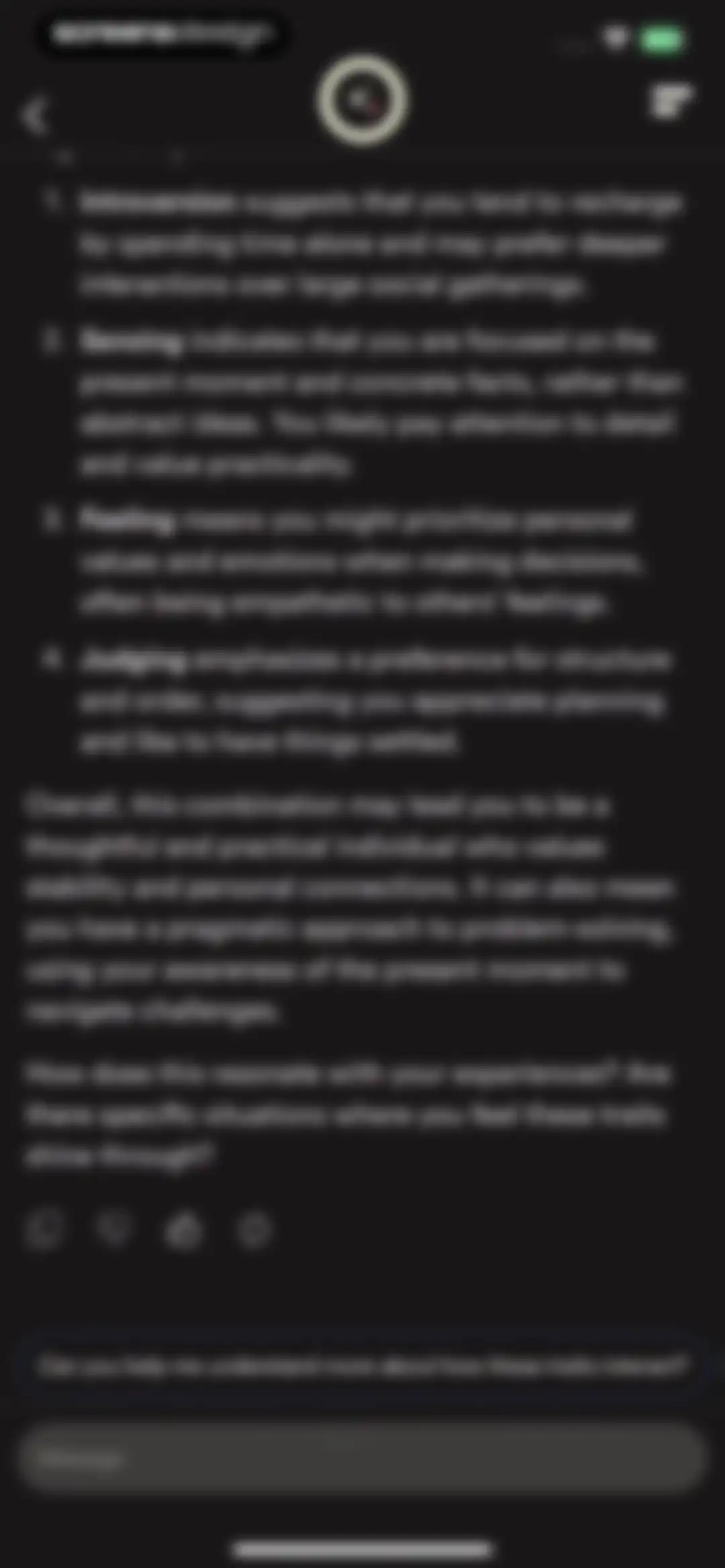 Dimensional: Personality Test screen 85