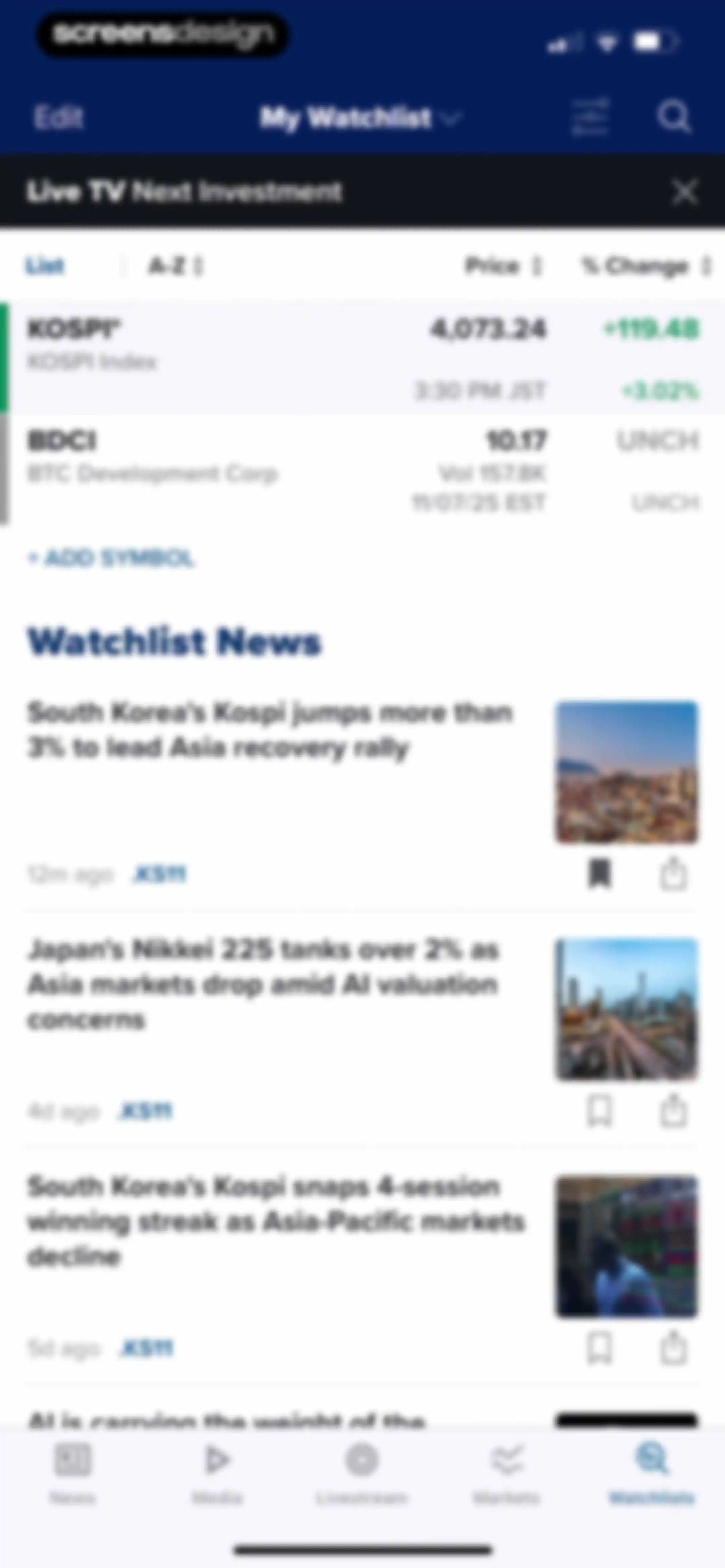 CNBC: Stock Market & Business screen 47