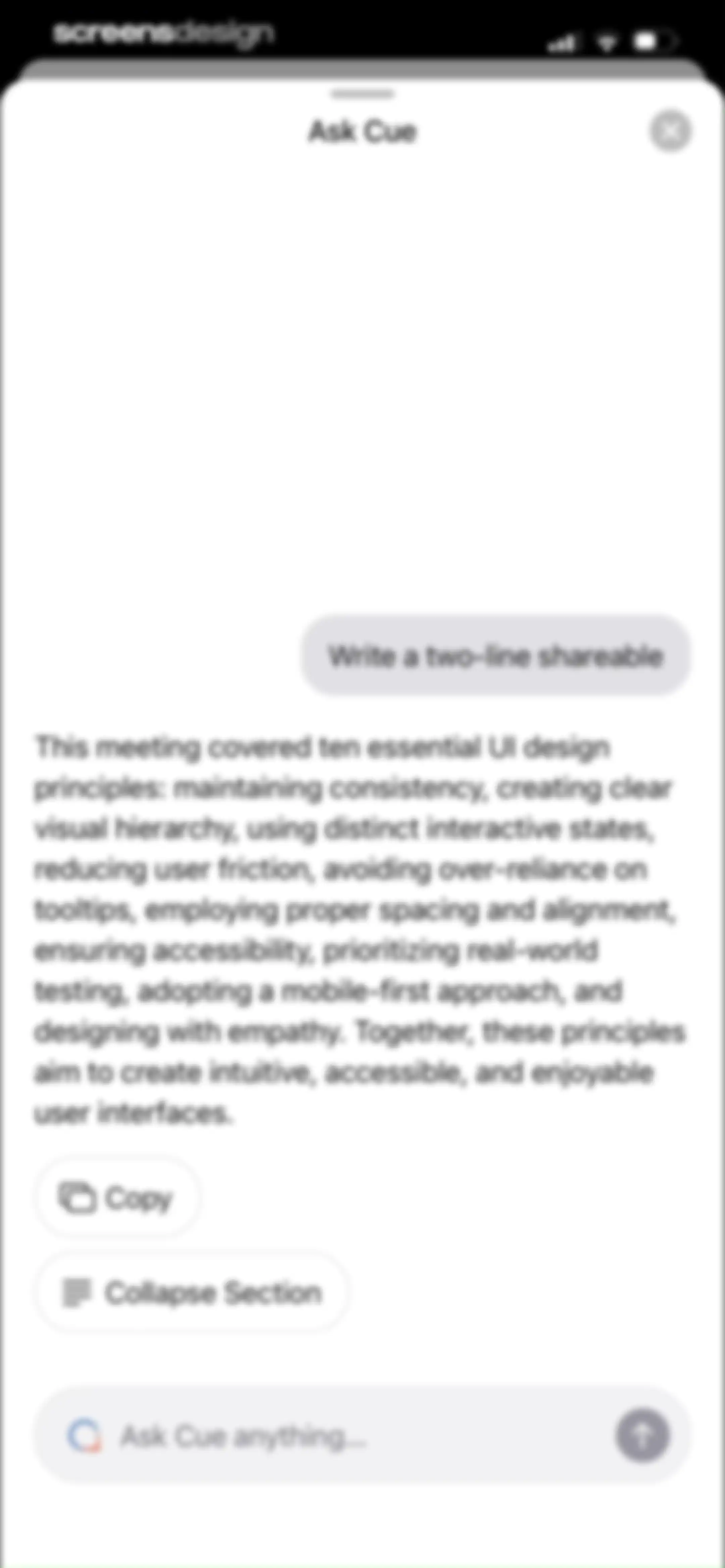 Cue: AI Note Taker & Recorder screen 68