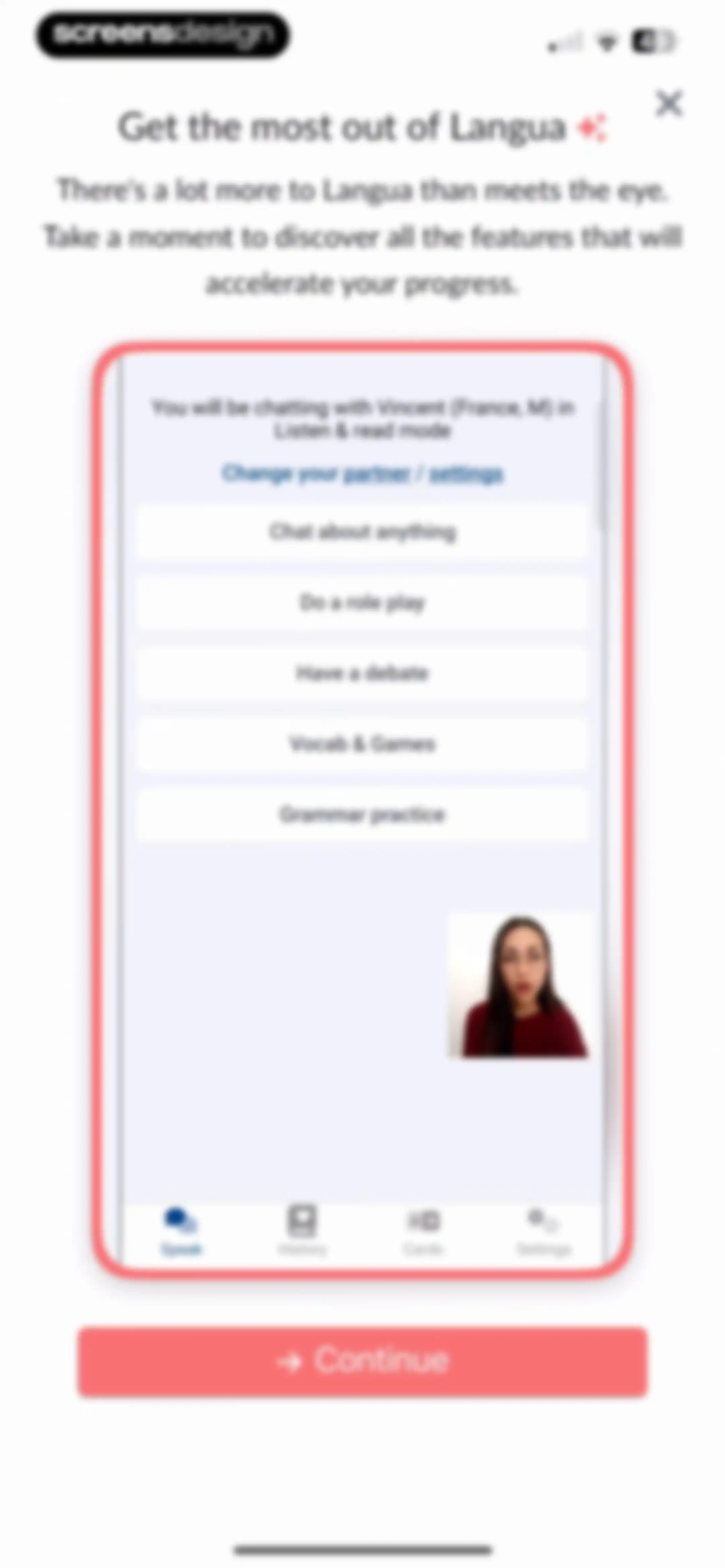Langua: AI language learning screen 22