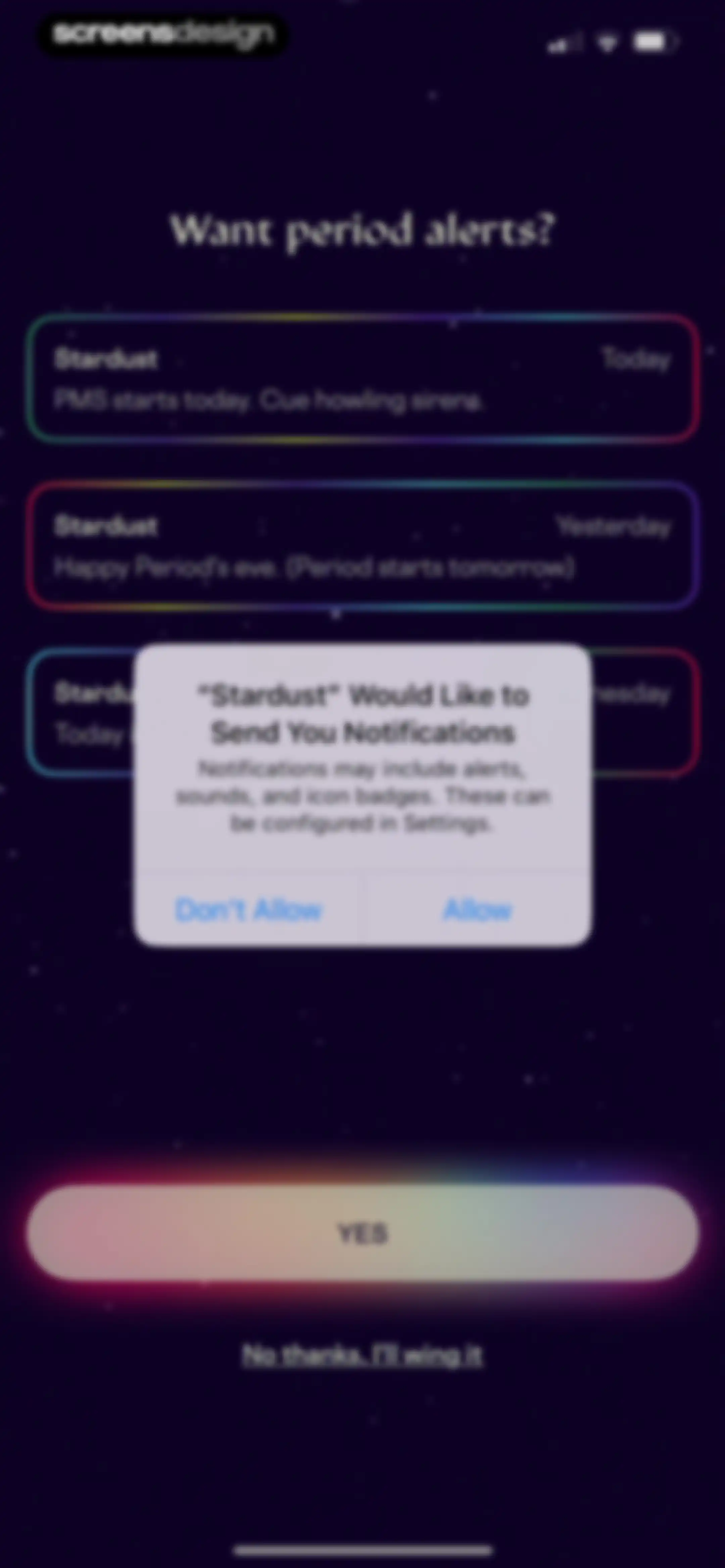 Stardust Period Tracker screen 18