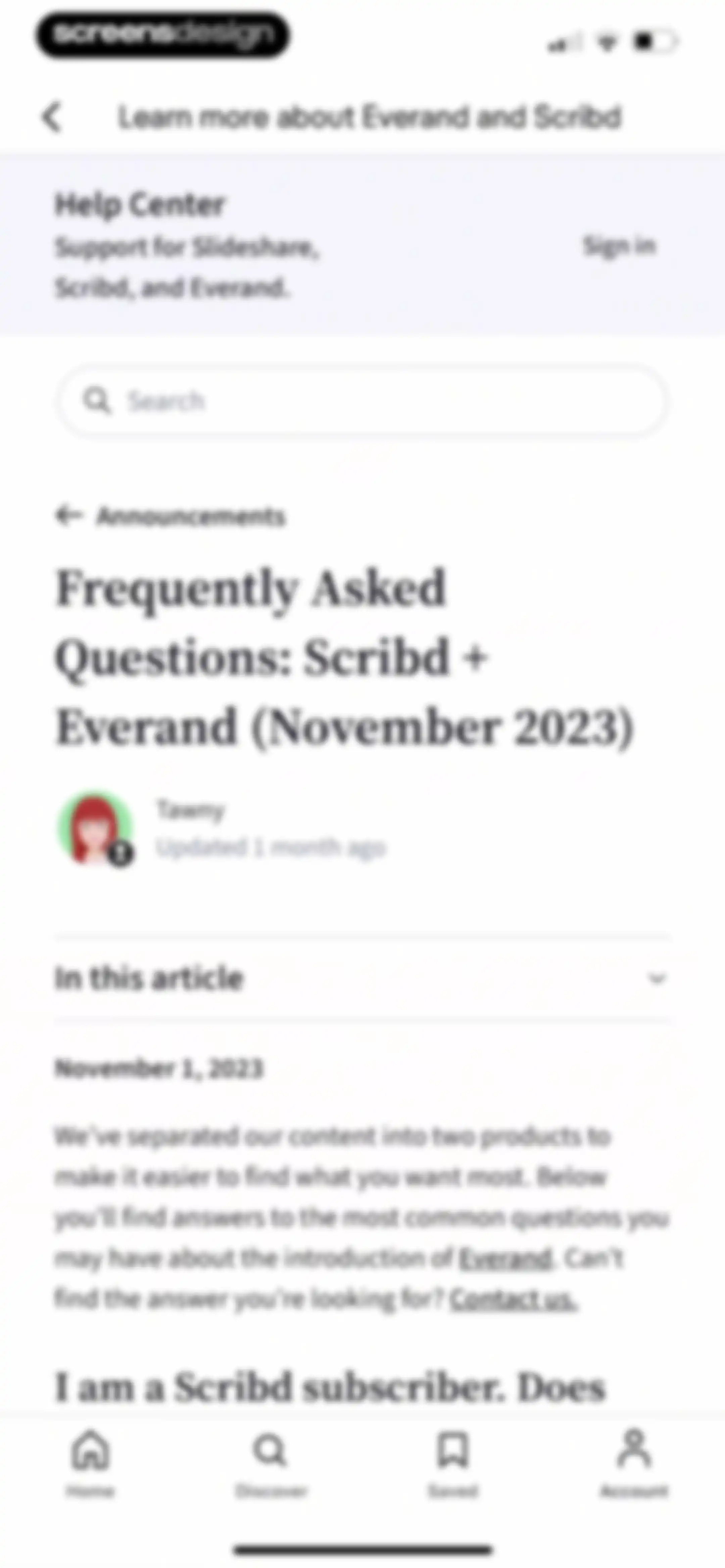 Scribd: 170M+ documents screen 65