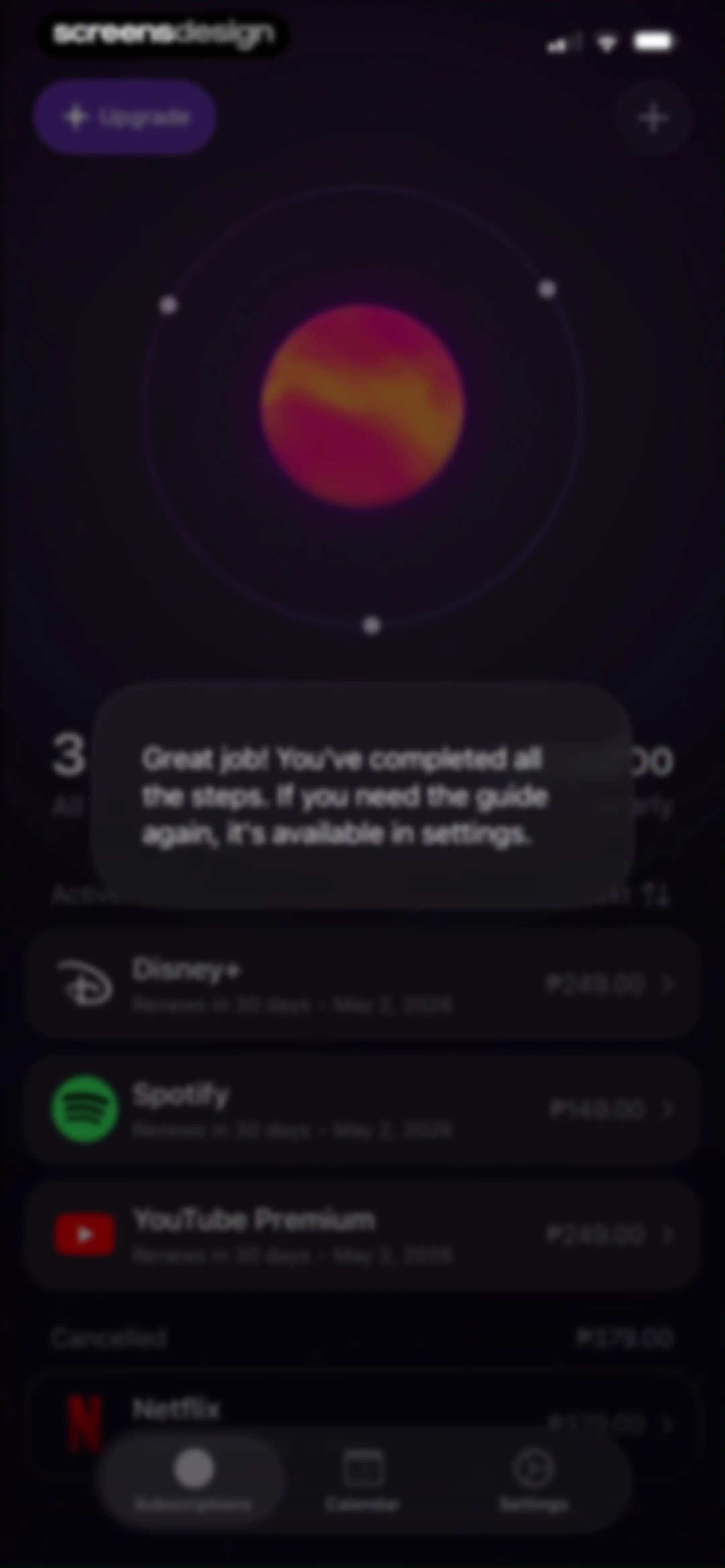 Subscription Manager: Orbit screen 37