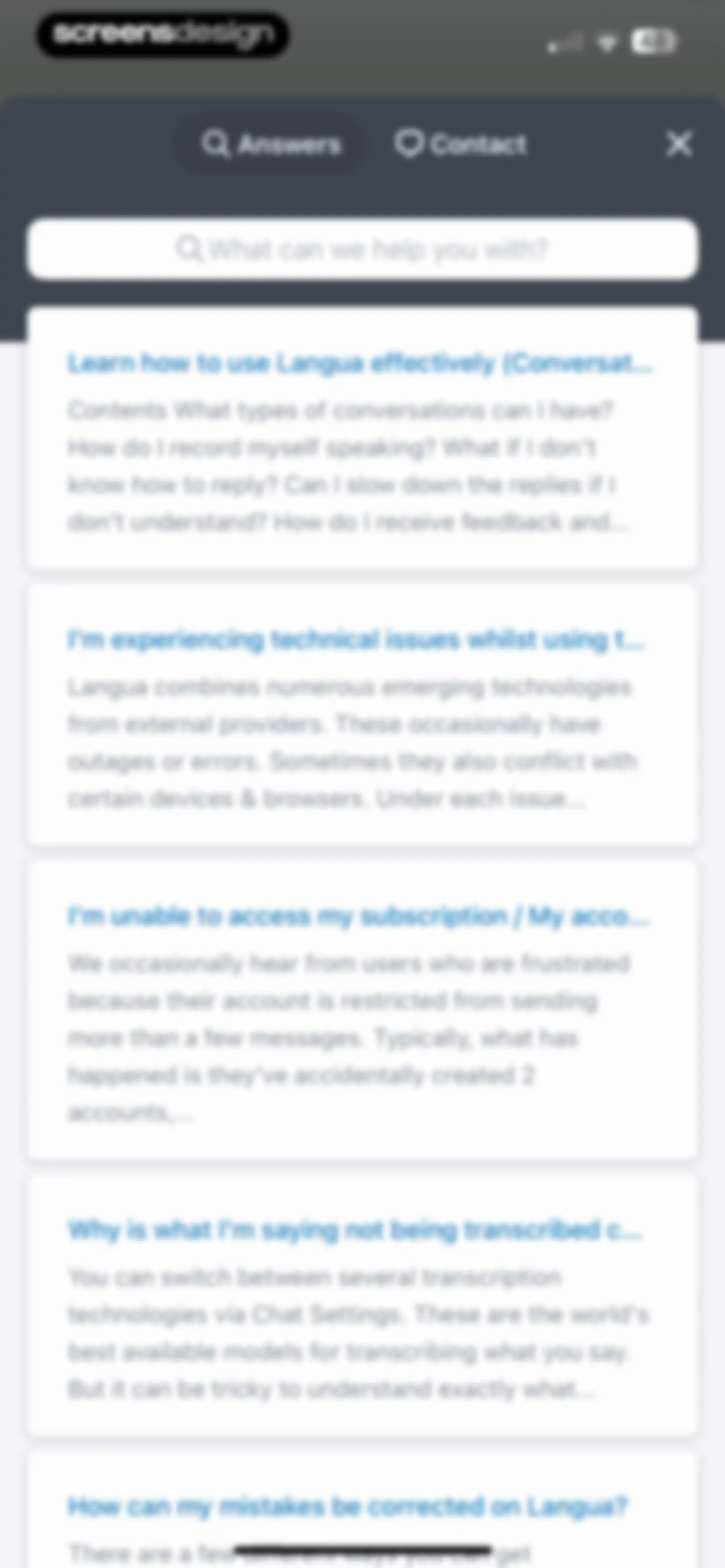 Langua: AI language learning screen 60