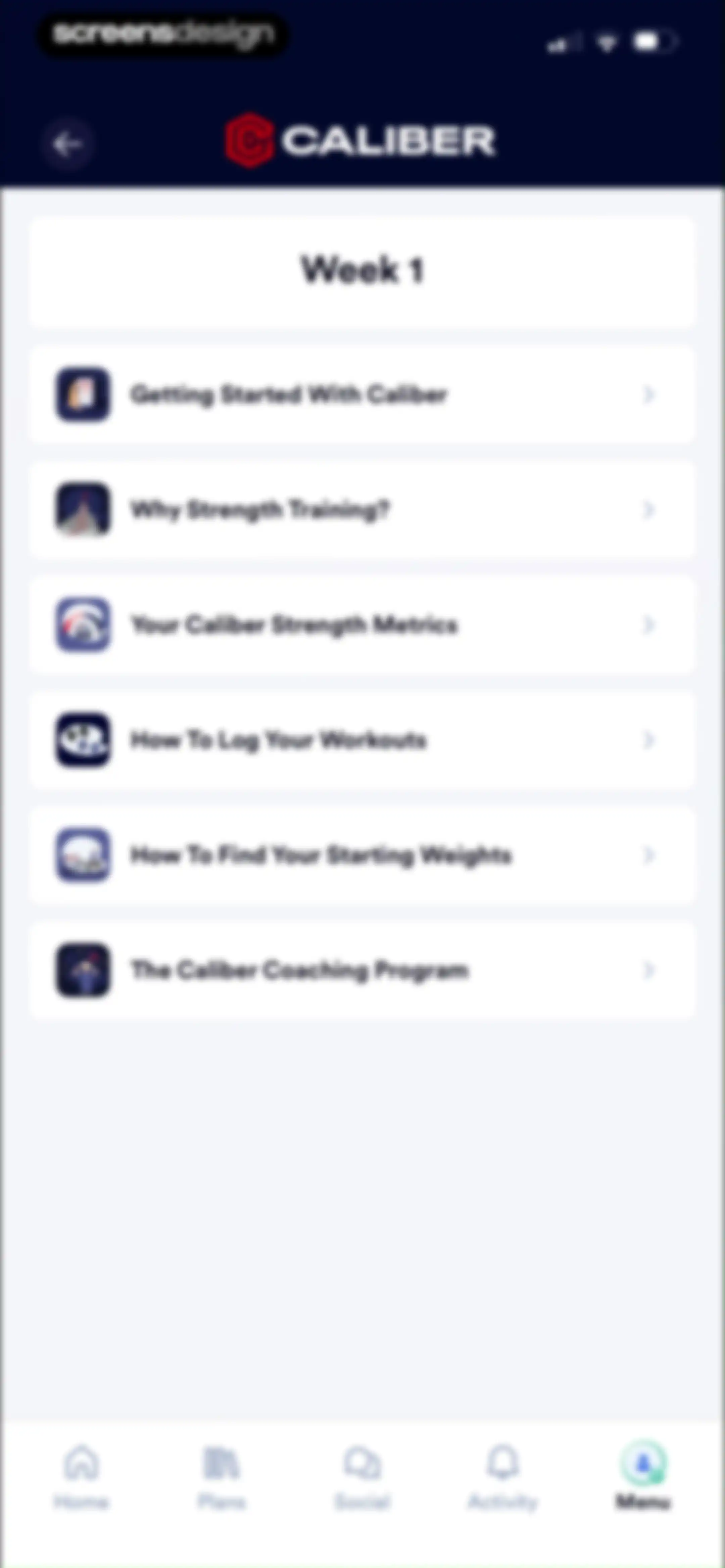 Caliber: Strength Training screen 112