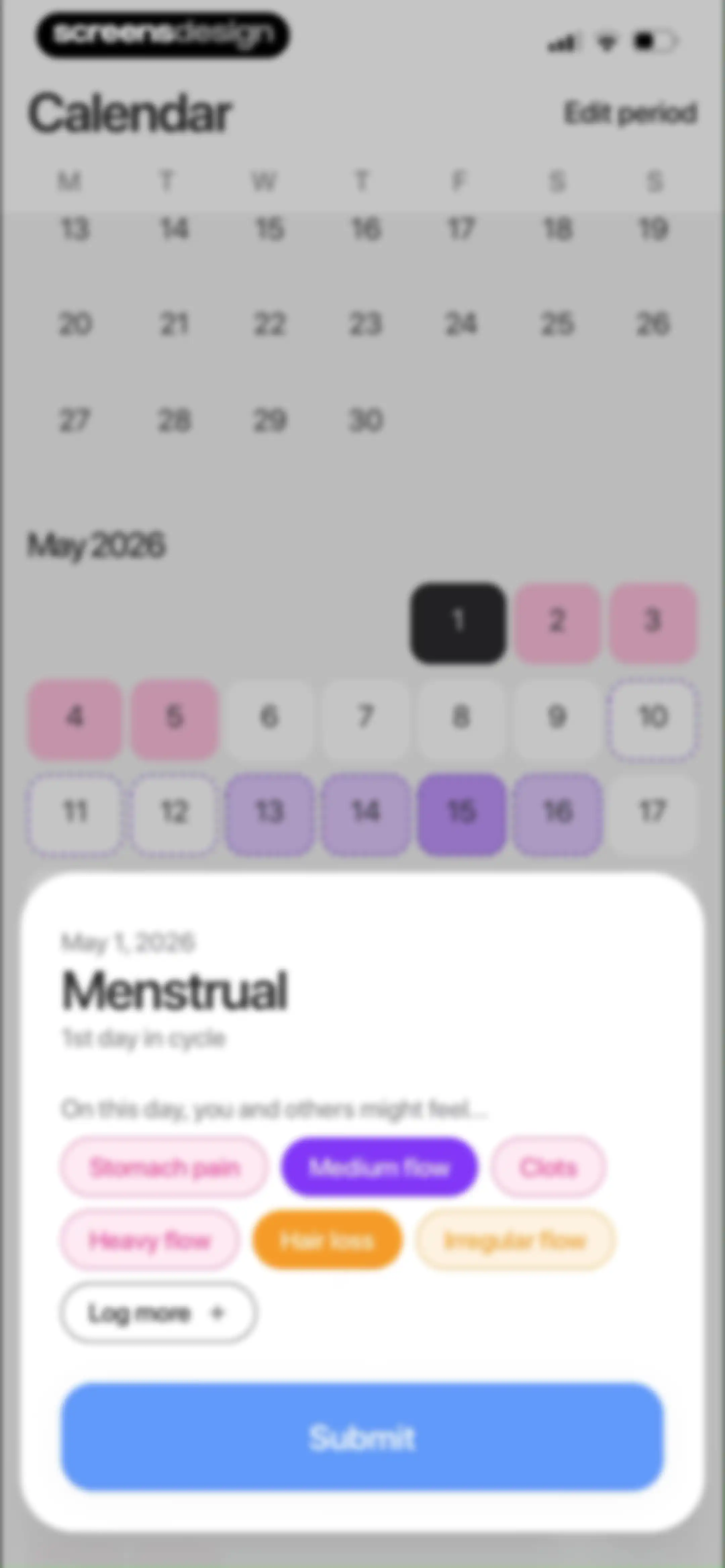 Harmony: Cycle Syncing, Period screen 79