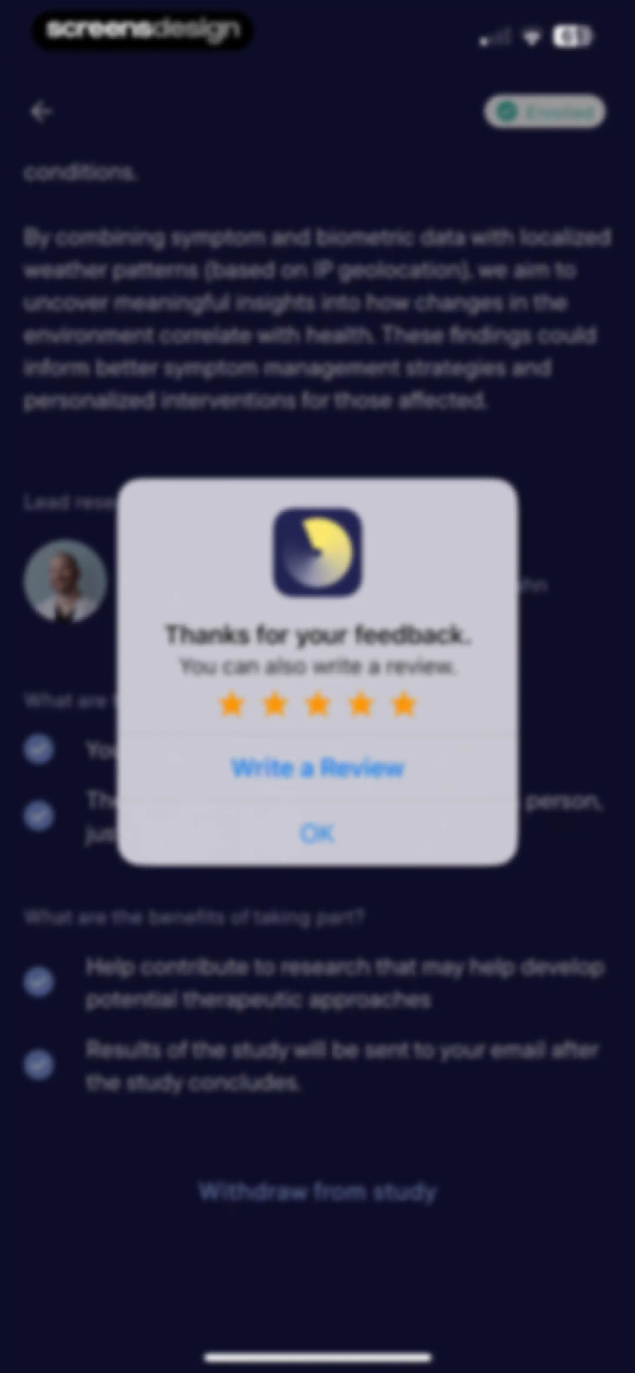 Visible: Pacing for illness screen 144