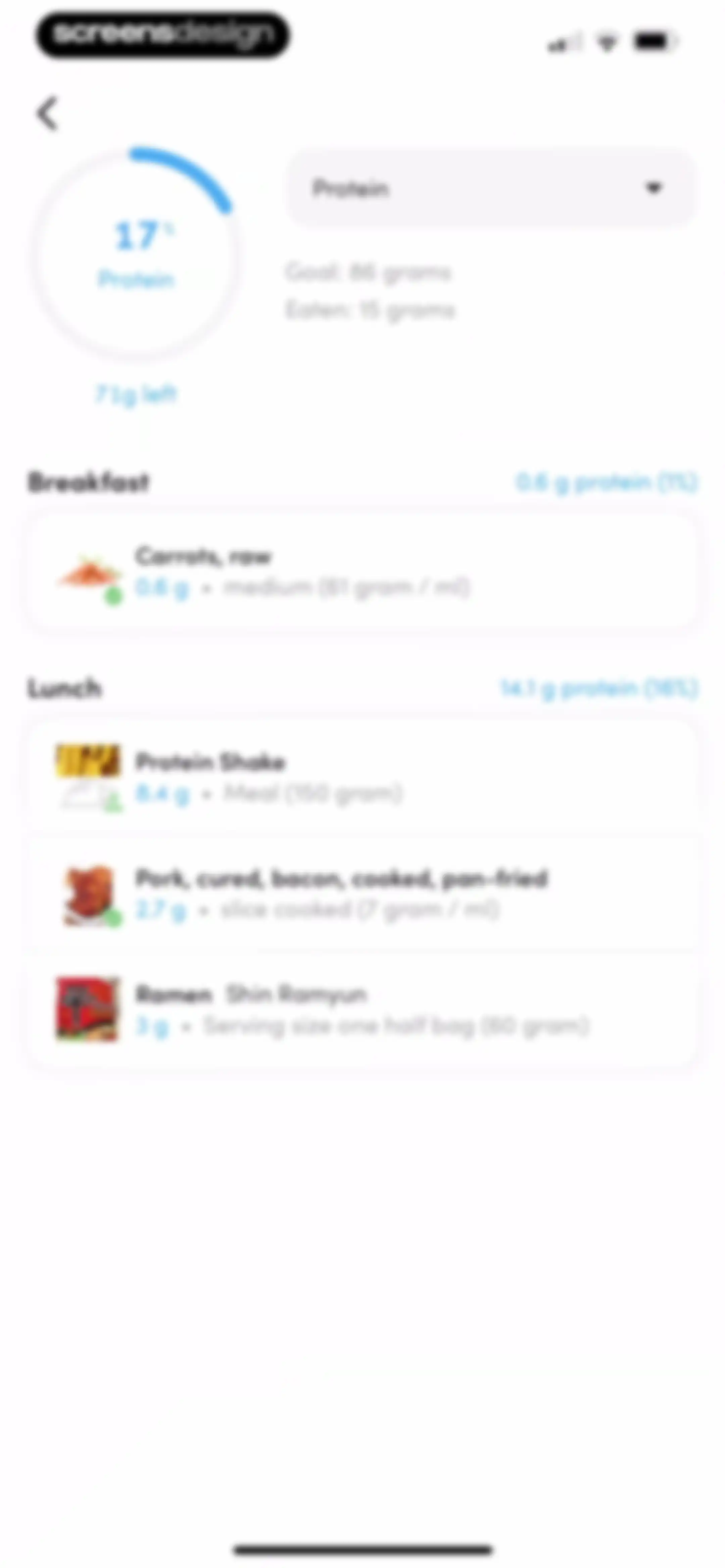 Calories and nutrition tracker screen 69