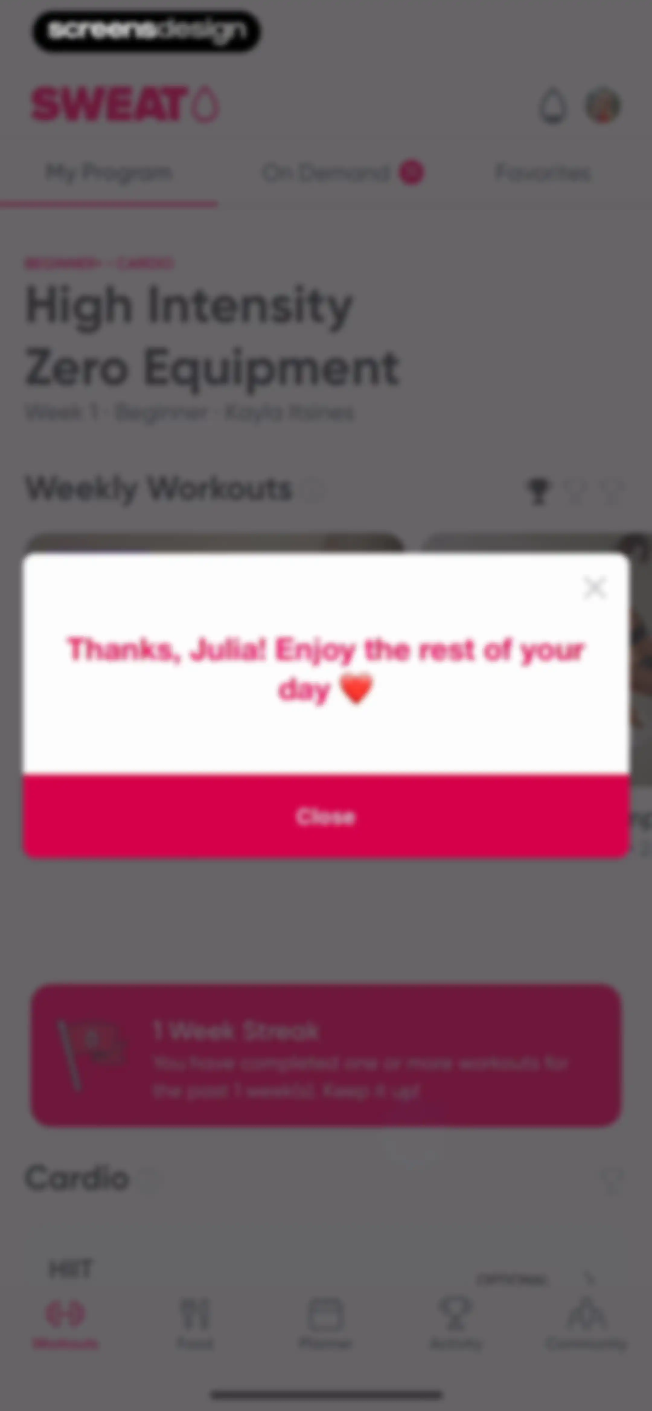 Sweat: Fitness App For Women screen 101