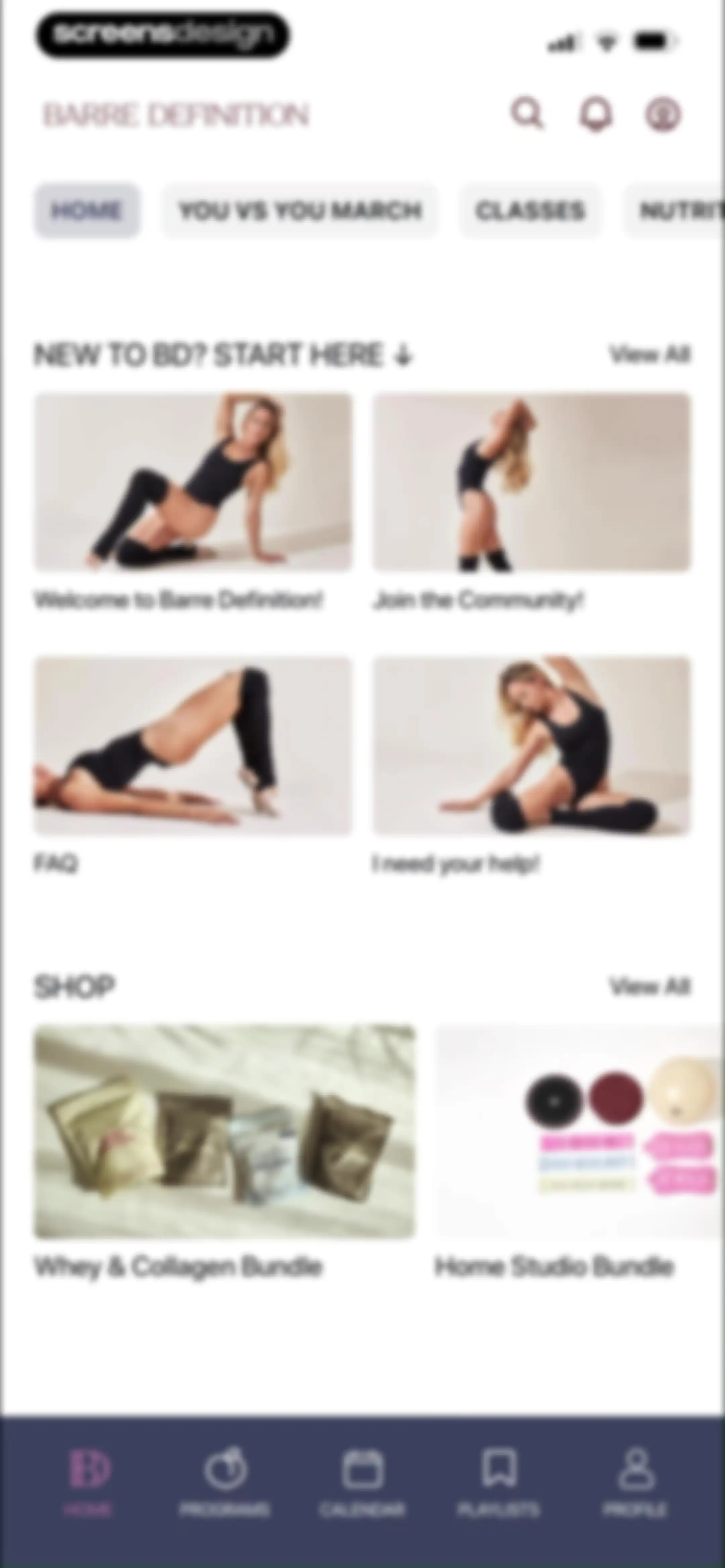 Barre Definition screen 52
