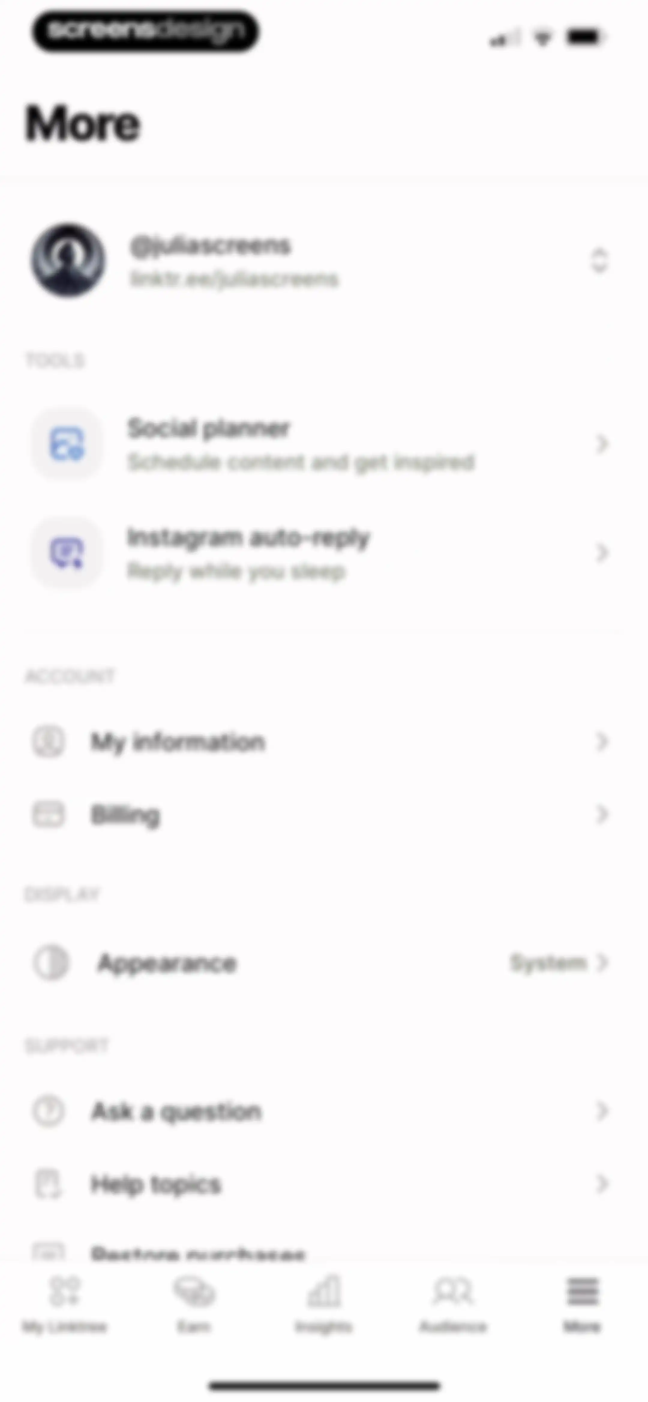 Linktree: Link in Bio Creator screen 174