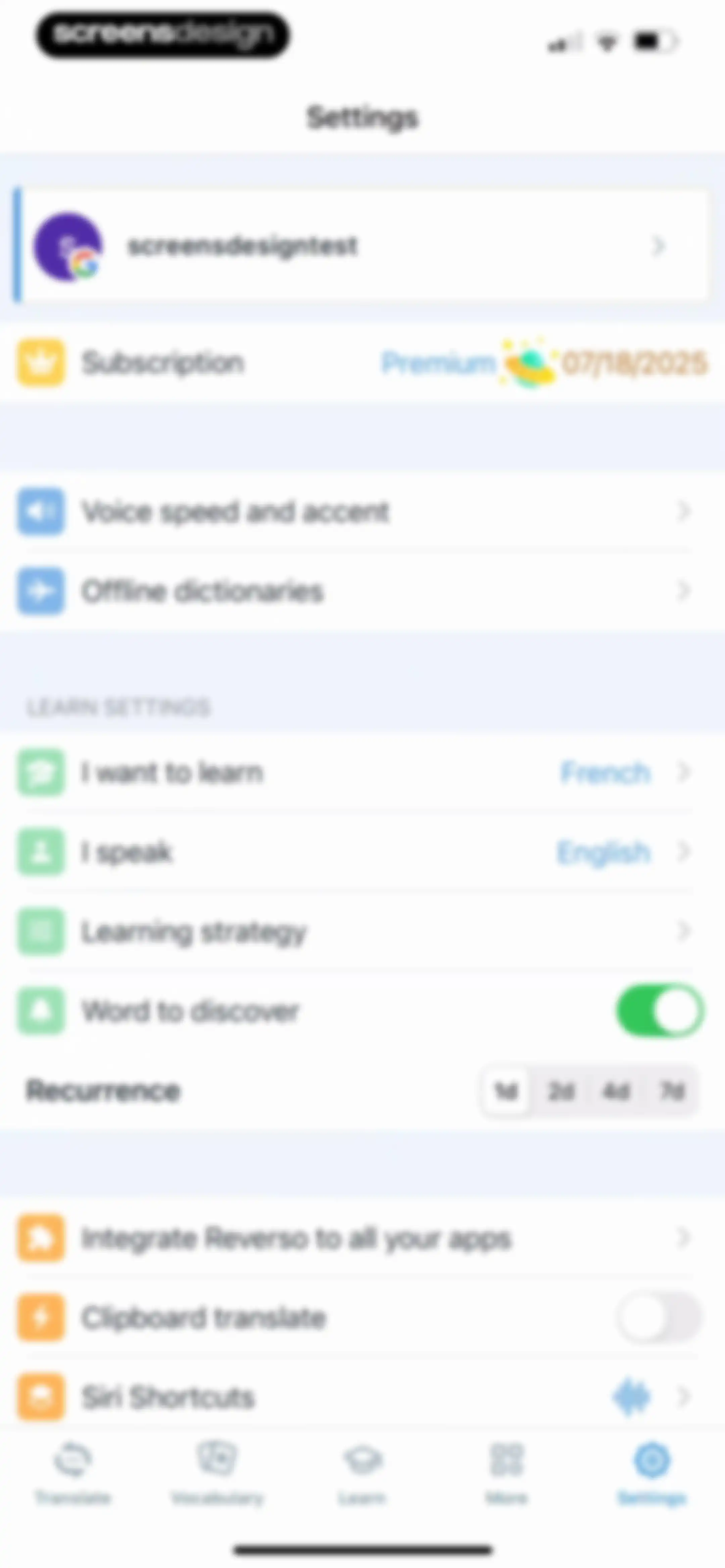 Reverso translate and learn screen 133