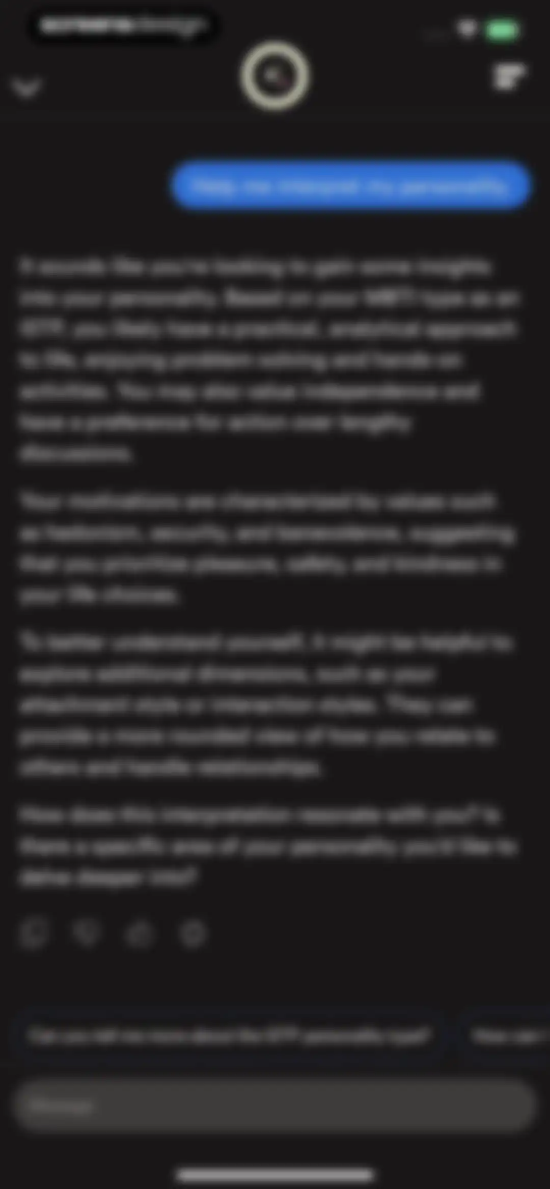 Dimensional: Personality Test screen 117