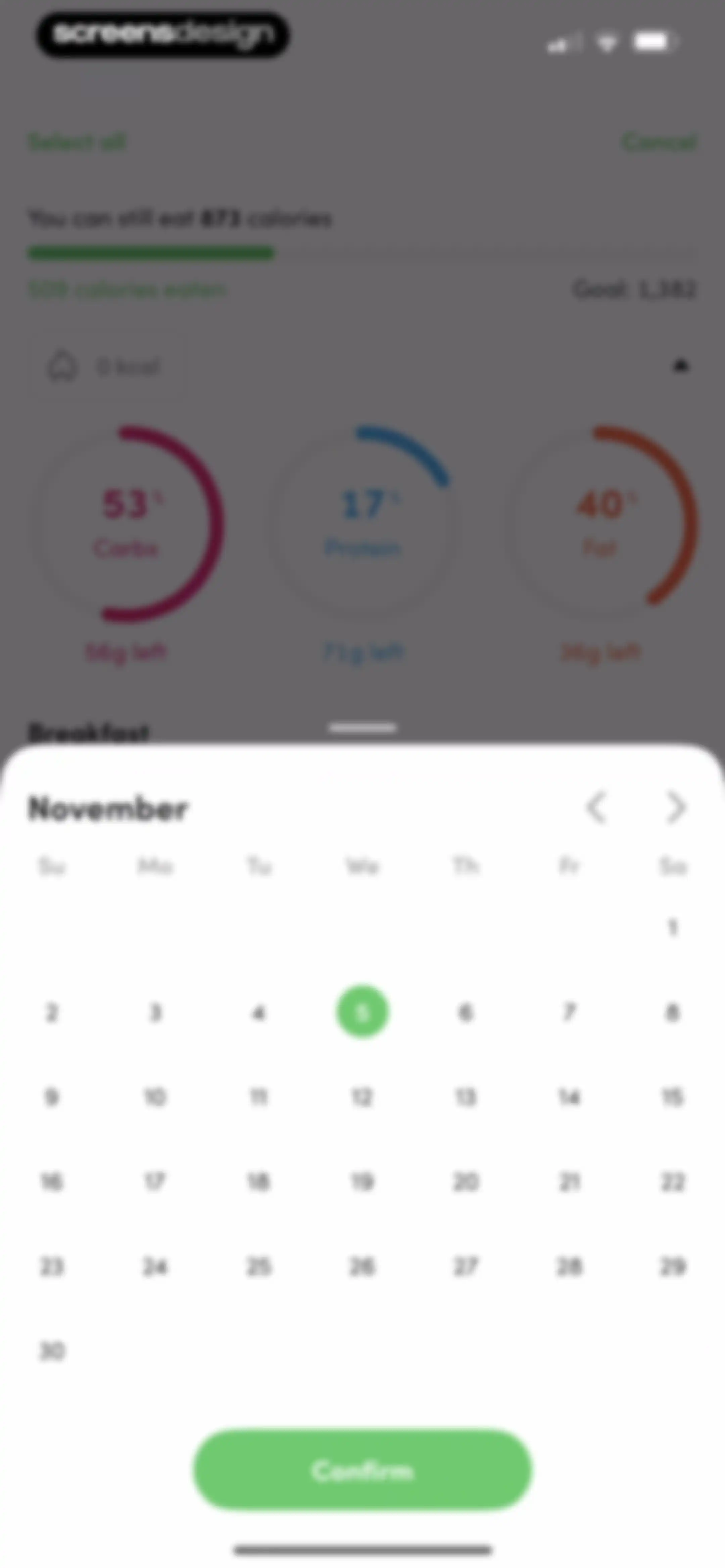 Calories and nutrition tracker screen 66