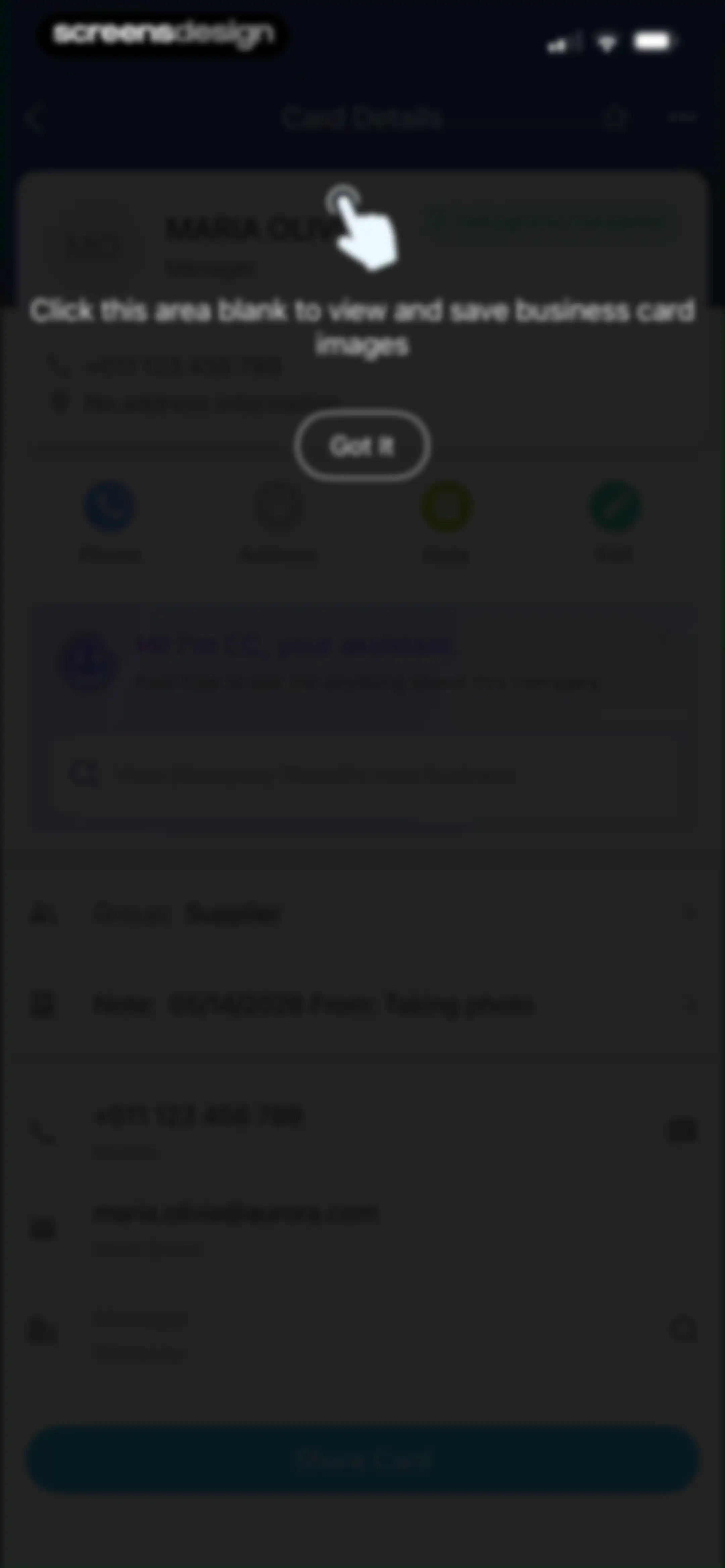 CamCard AI Business Assistant screen 123