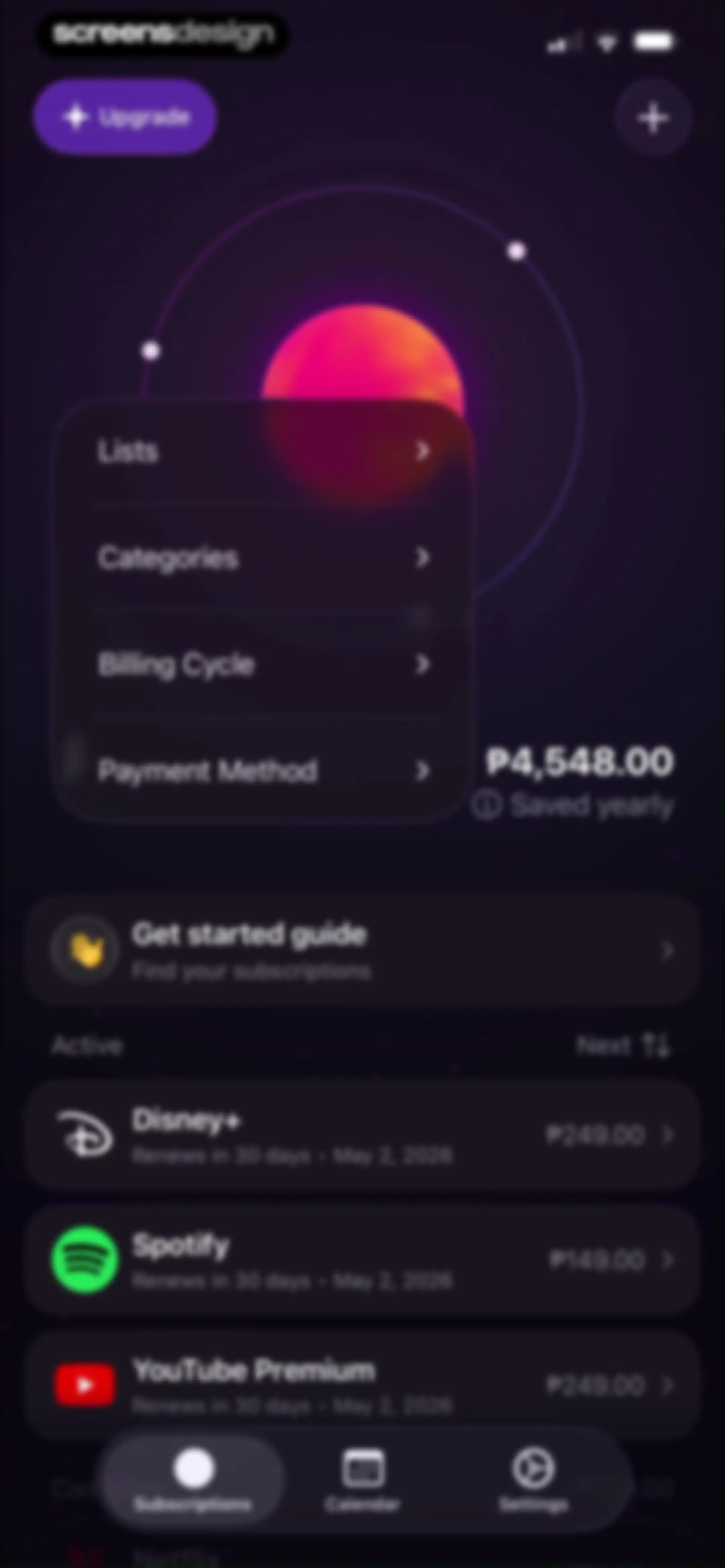 Subscription Manager: Orbit screen 23