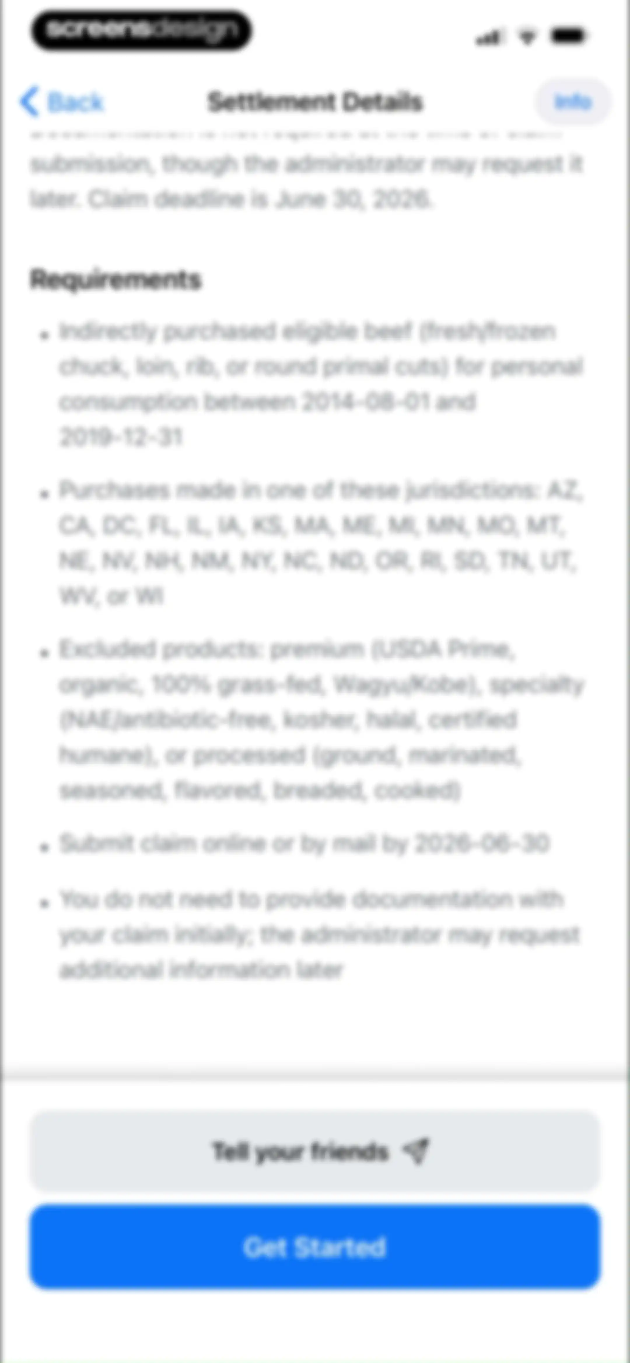 Payout: Claim Class Actions screen 22